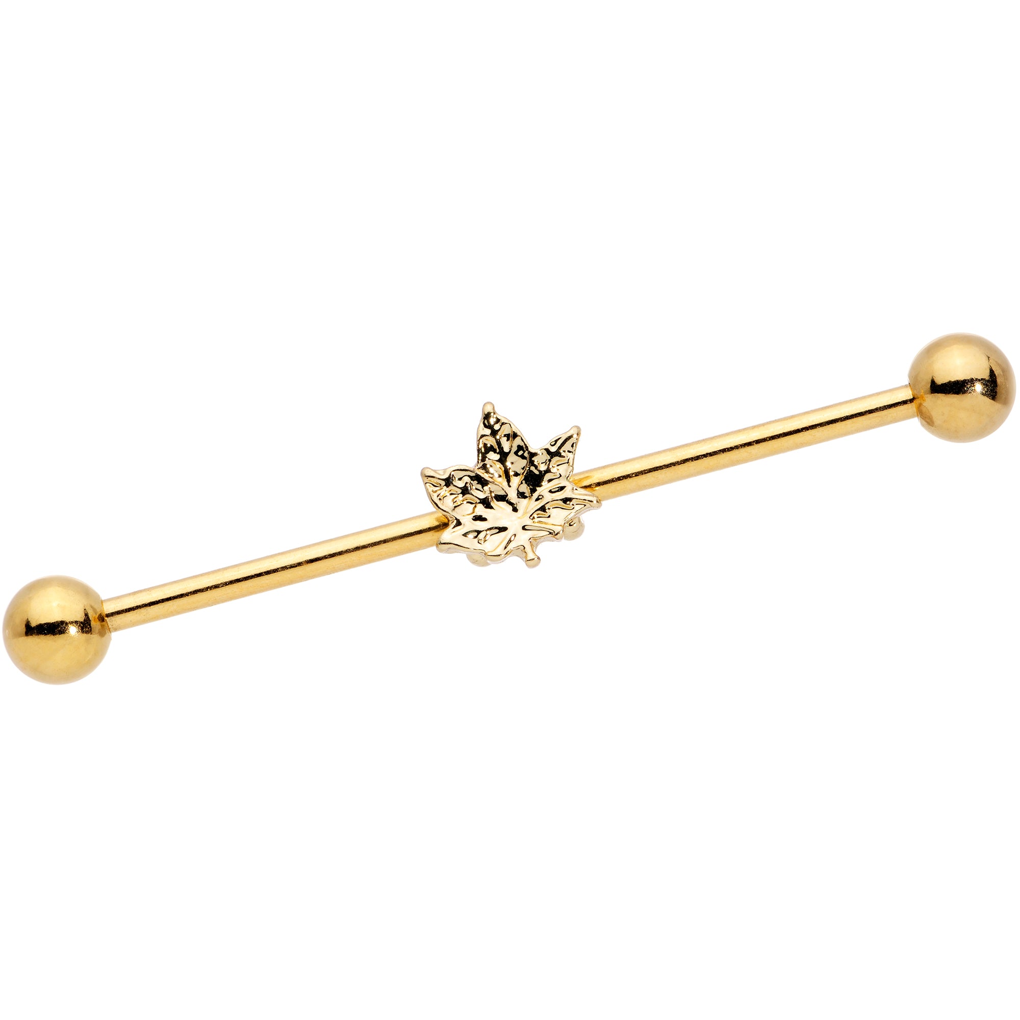 14G Golden Pot Leaf Industrial Barbell 38mm