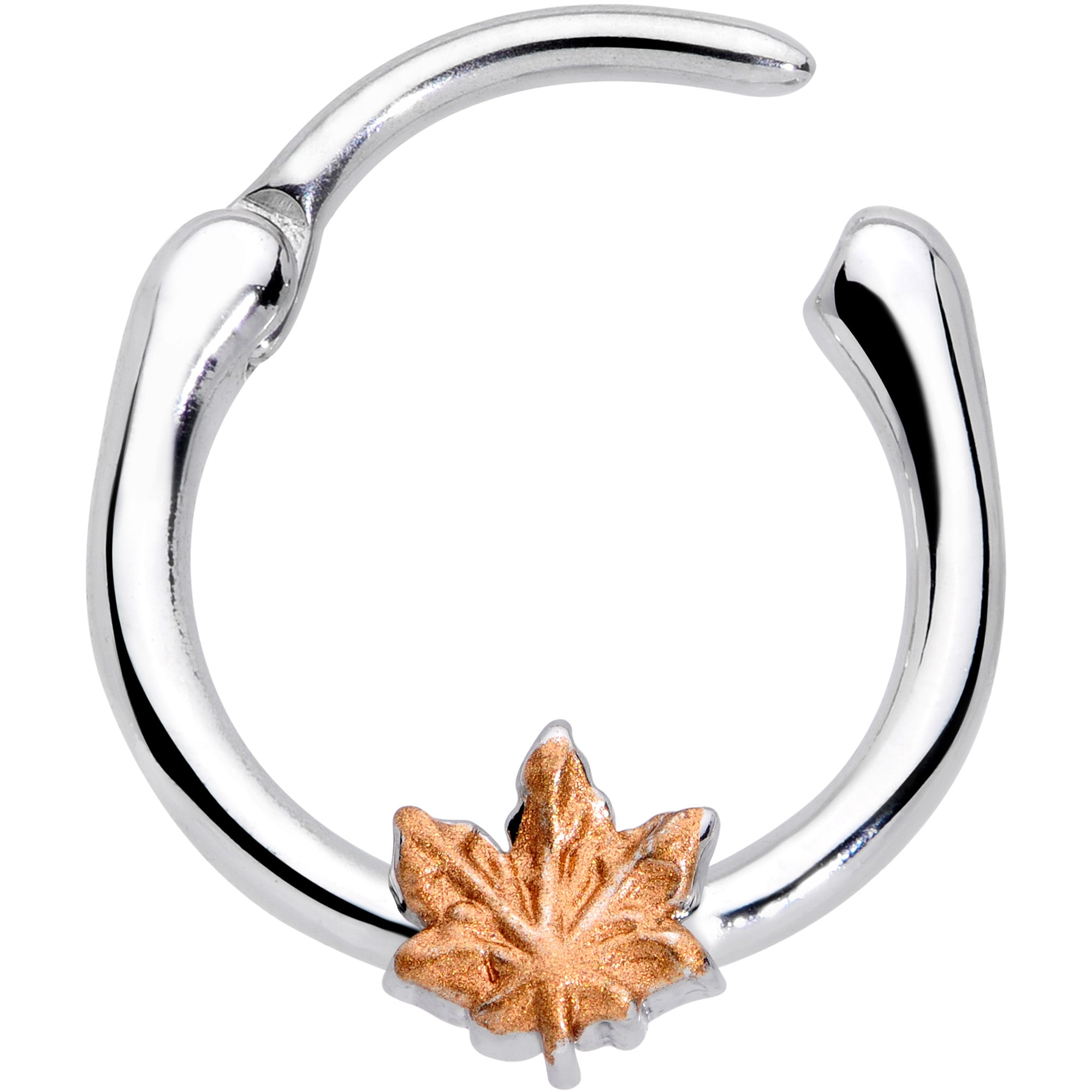 16G 3/8 Rose Gold Tone Fall Autumn Leaf Cartilage Clicker