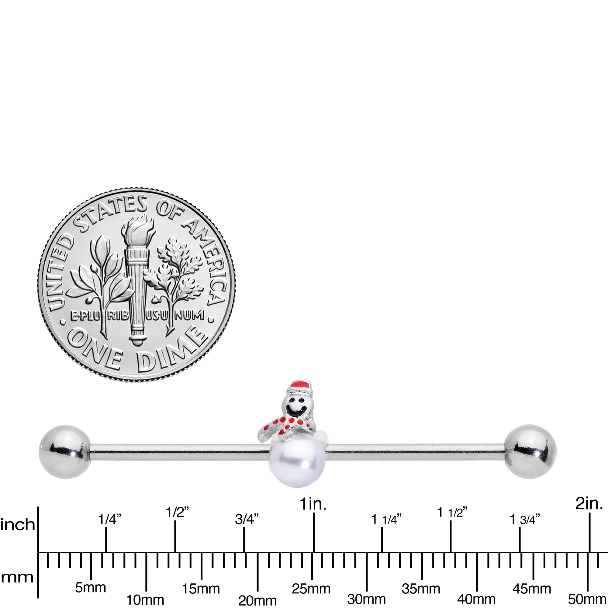 14G Pearlescent Orb Snowman Christmas Industrial Barbell 38mm