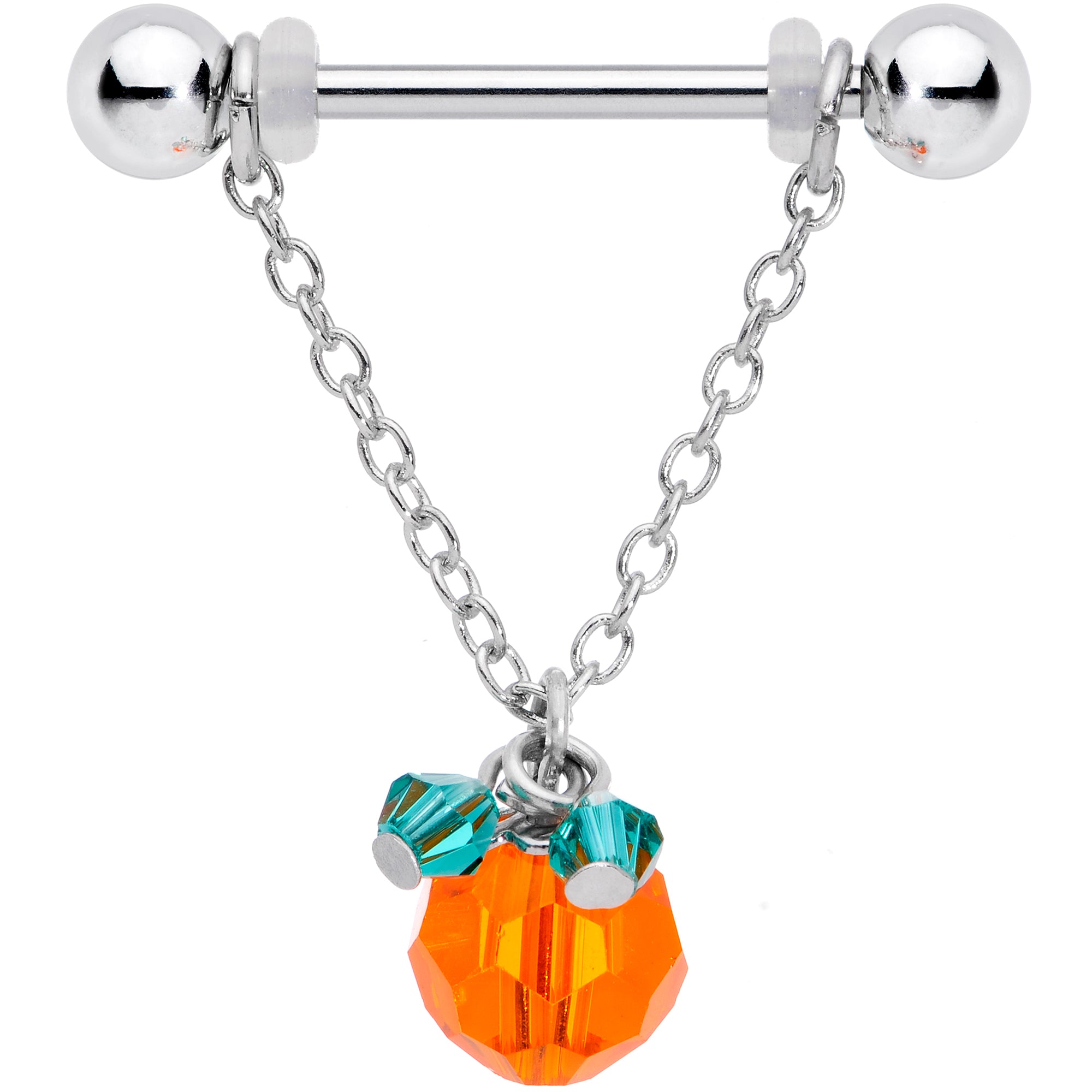 14G 5/8 Green Orange Gem Pumpkin Halloween Dangle Nipple Ring Set