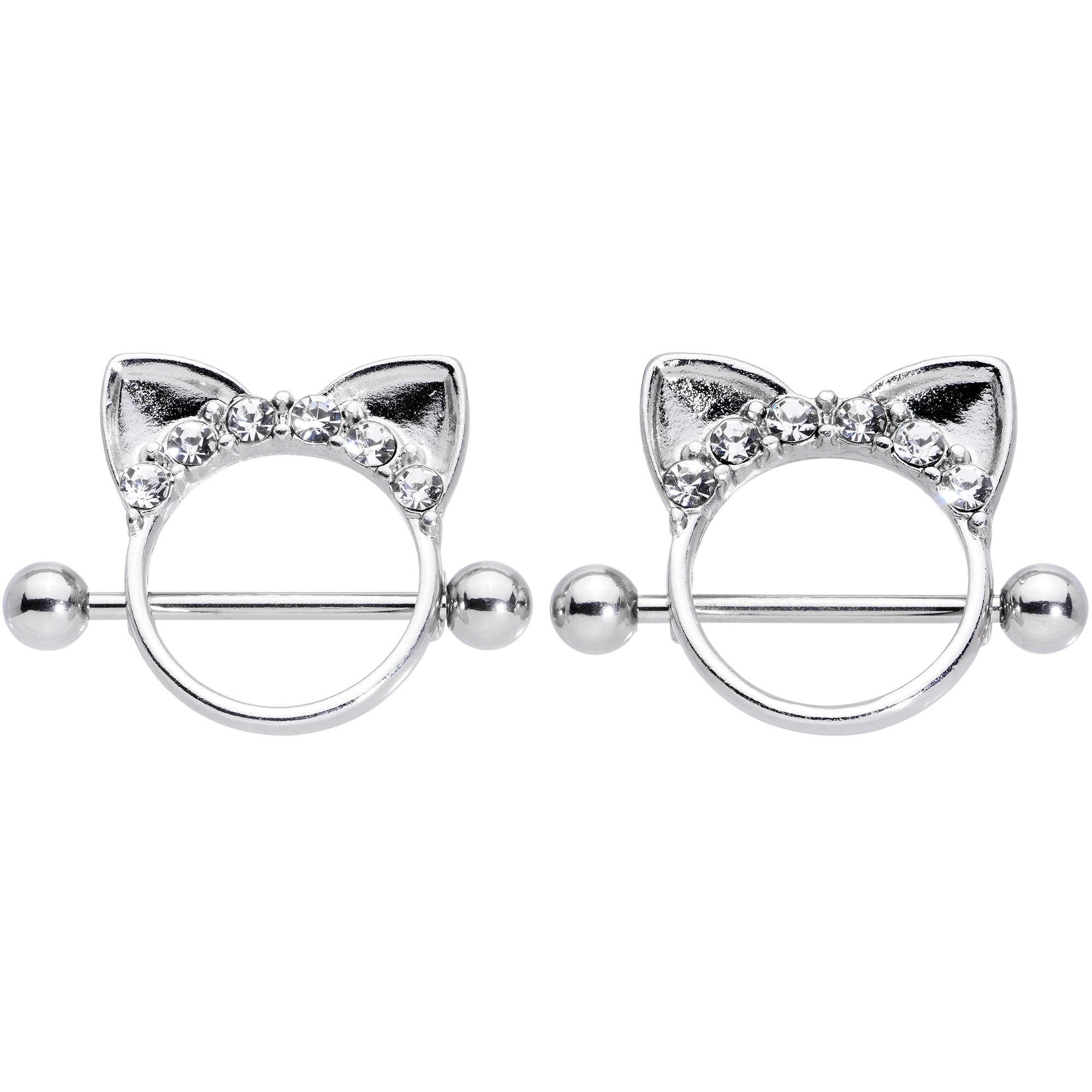 14G 9/16 Clear Gem Kitty Cat Ears Nipple Shield Set