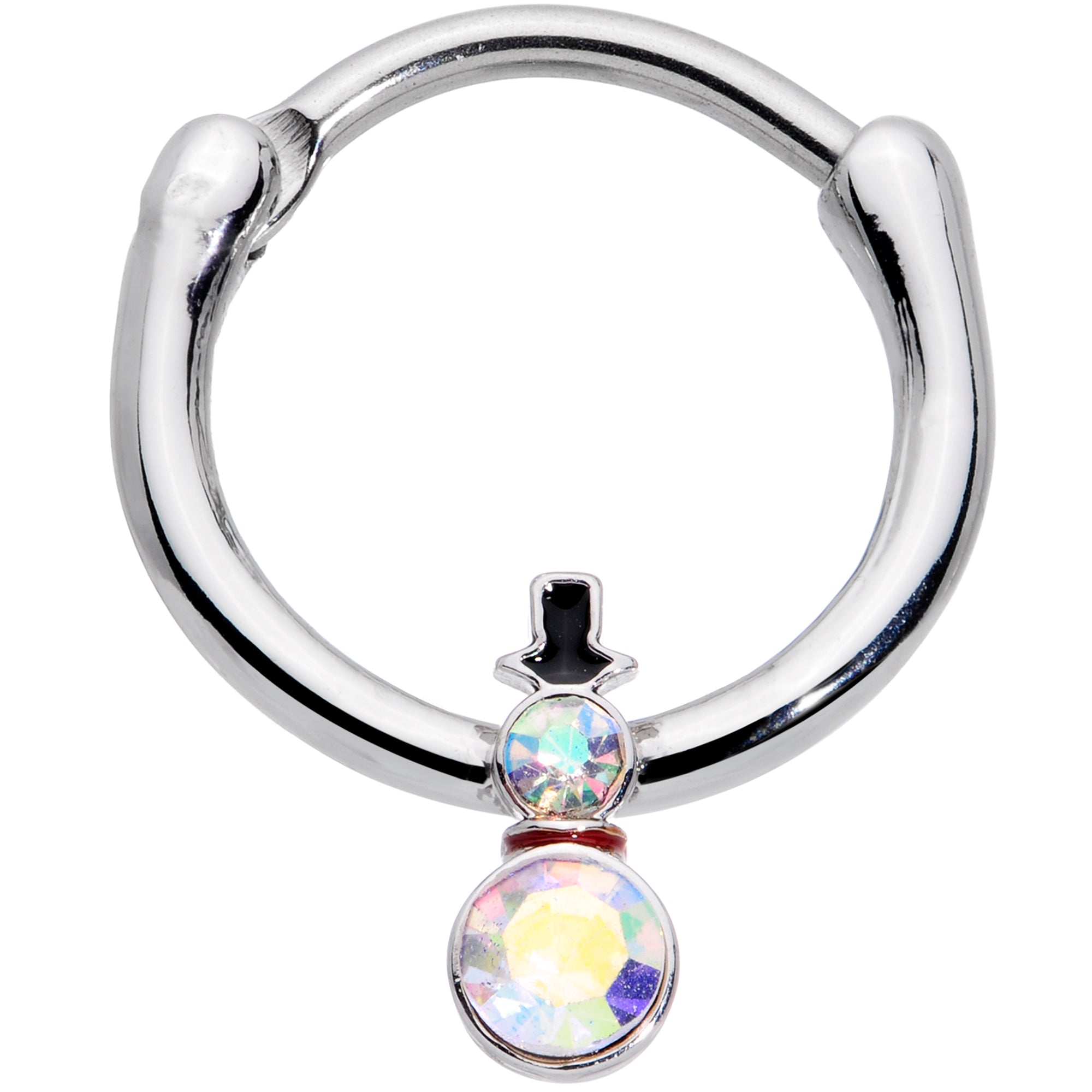 16G 3/8 Aurora Gem Winter Snowman Christmas Hinged Segment Ring