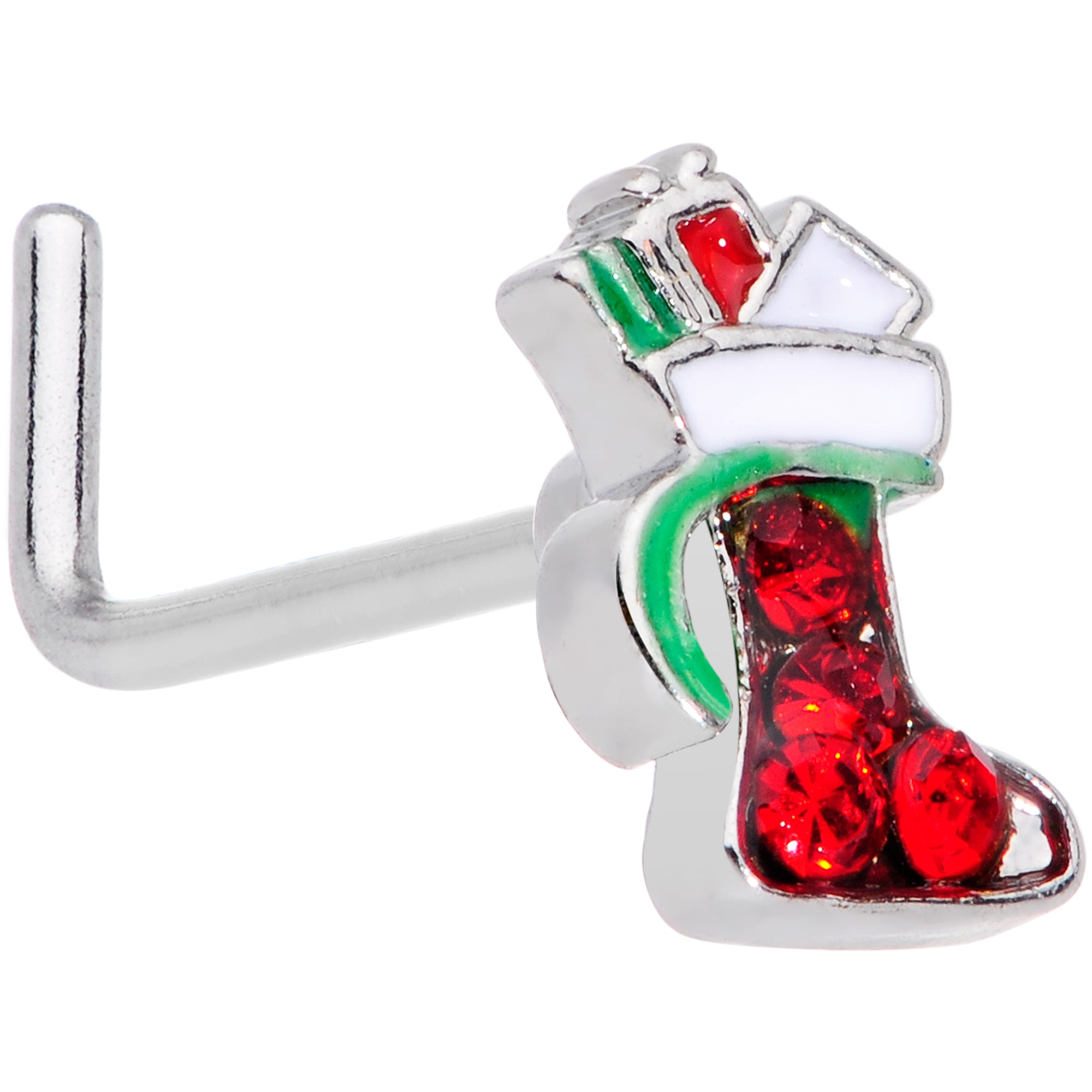 20G 7mm Red Gem Gifts Stocking Christmas L Shape Nose Ring