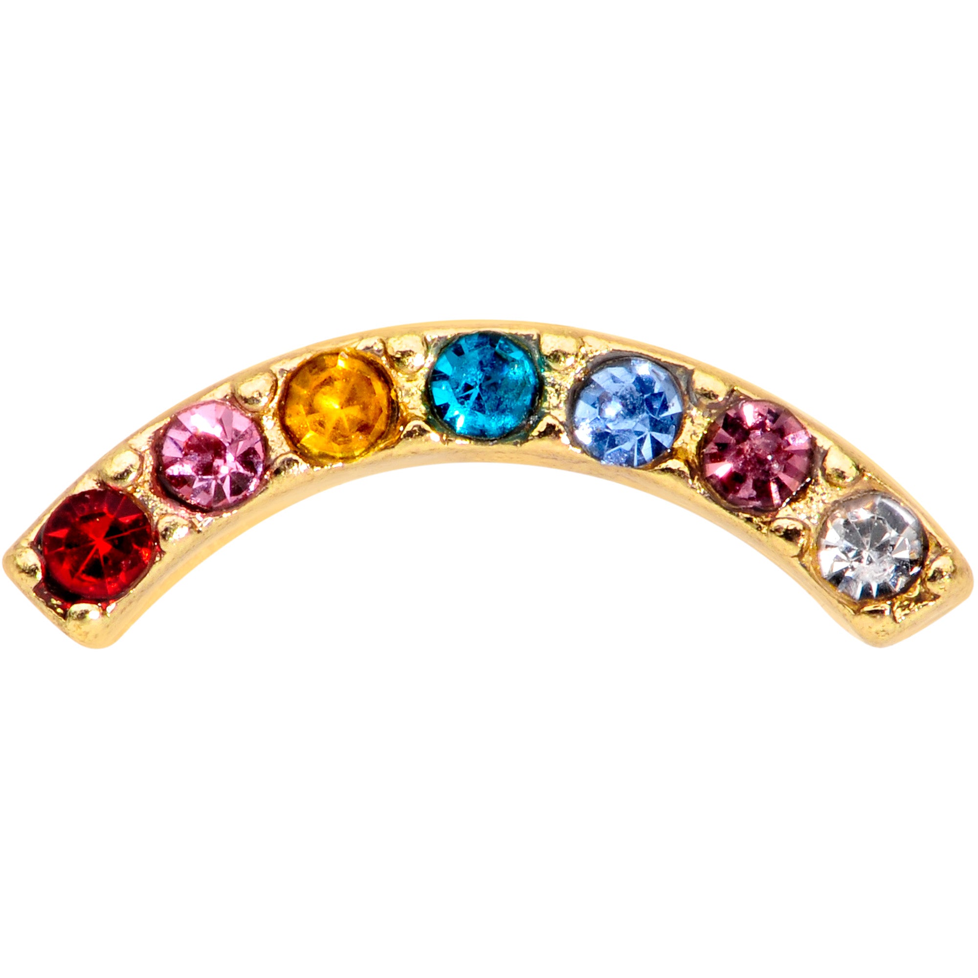20G 5/16 Red Blue CZ Gem Gold Tone Rainbow Arc L Shape Nose Ring
