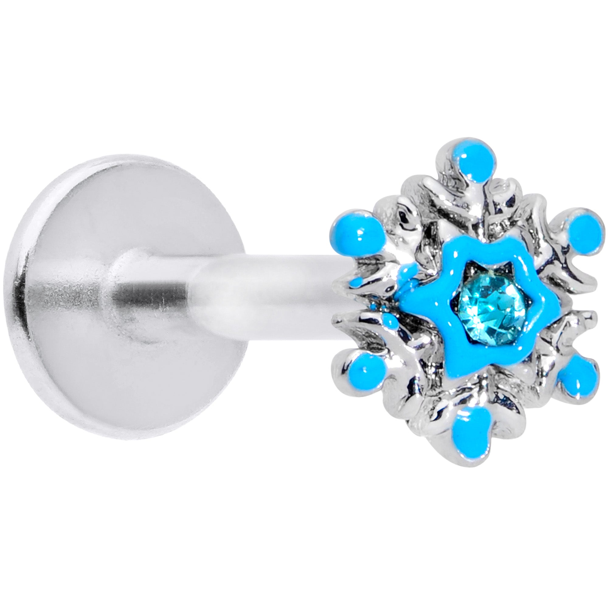 16G 5/16 Aqua Gem Winter Snowflake Christmas Labret Monroe Tragus