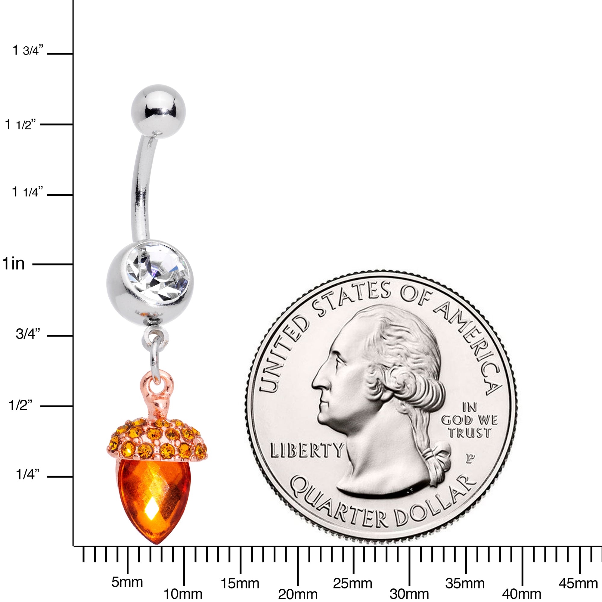 Clear Brown Gem Fall Autumn Acorn Dangle Belly Ring