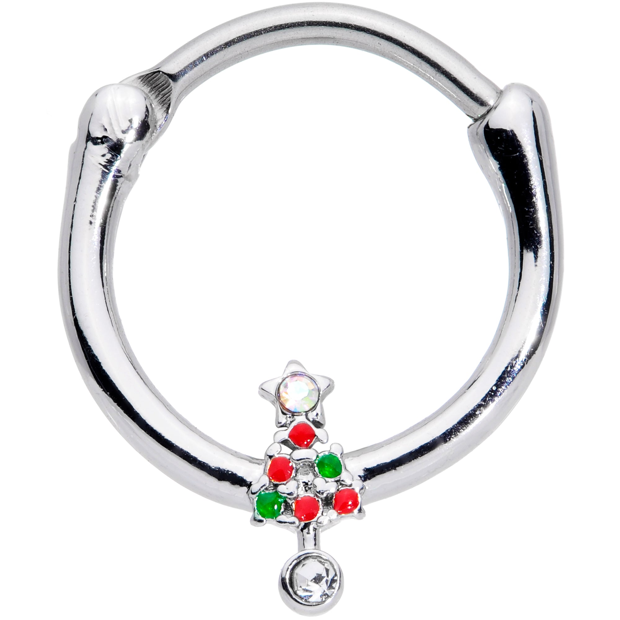 16G 3/8 Clear Red Green Gem Christmas Tree Cartilage Clicker