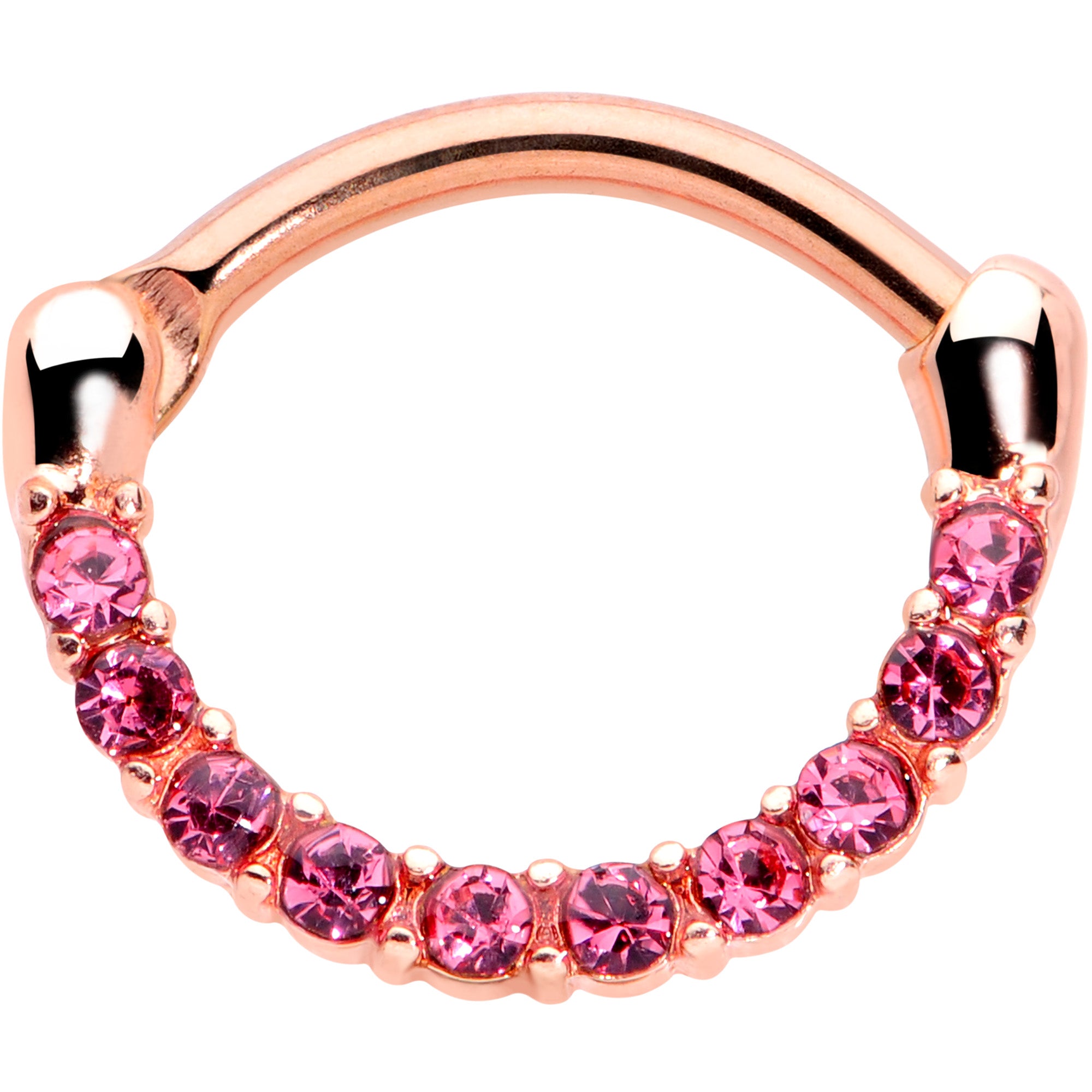 16G 5/16 Pink Gem Rose Gold Tone Paved Cartilage Clicker