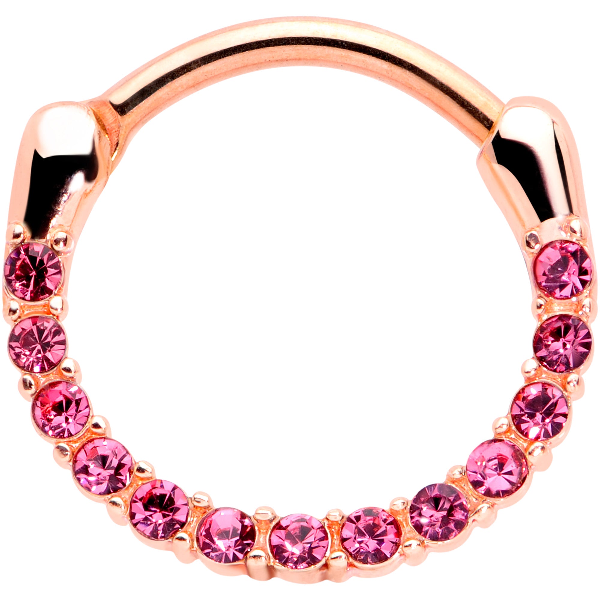 16G 3/8 Pink Gem Rose Gold Tone Paved Cartilage Clicker