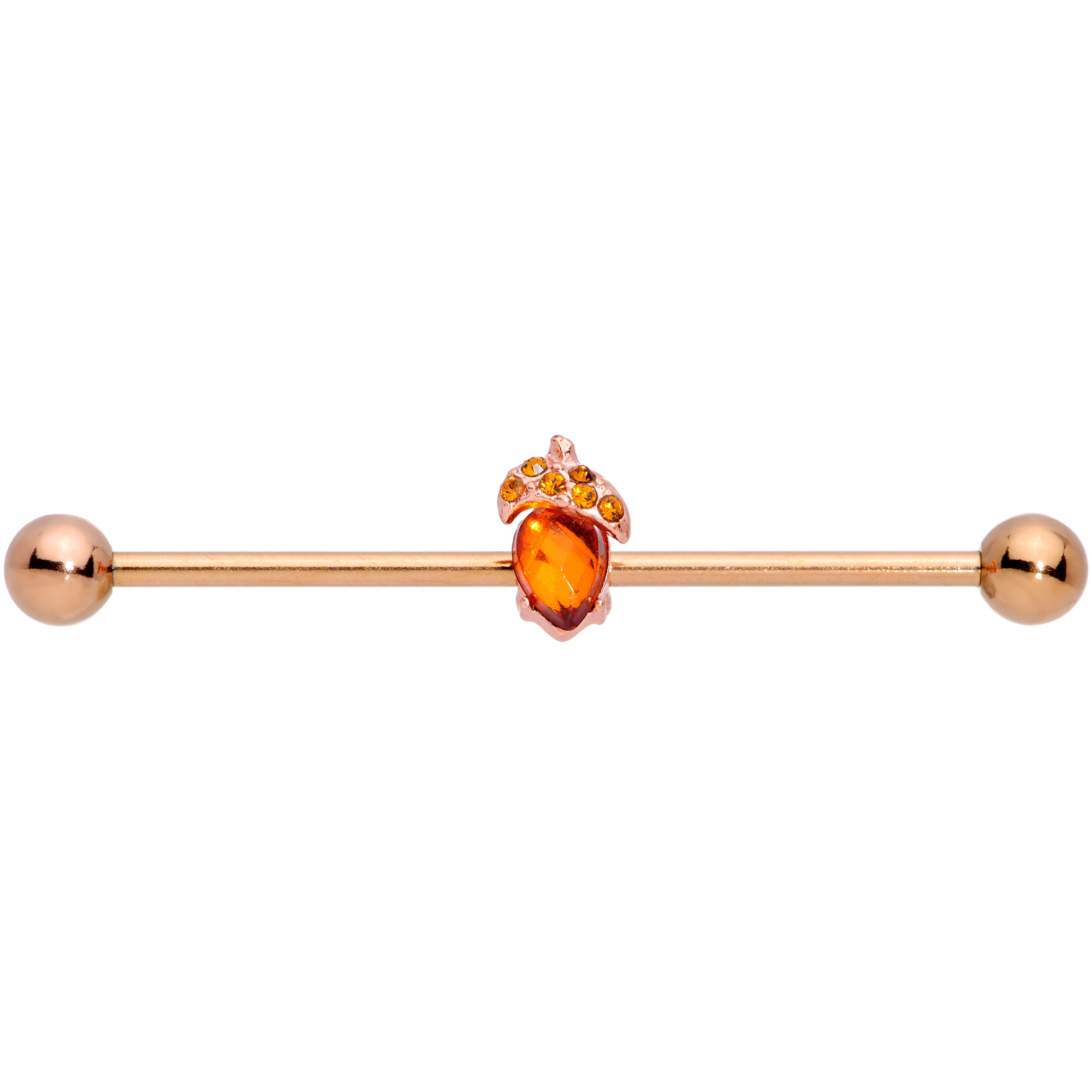 14G Brown Gem Rose Gold Tone Fall Autumn Acorn Industrial Barbell 38mm