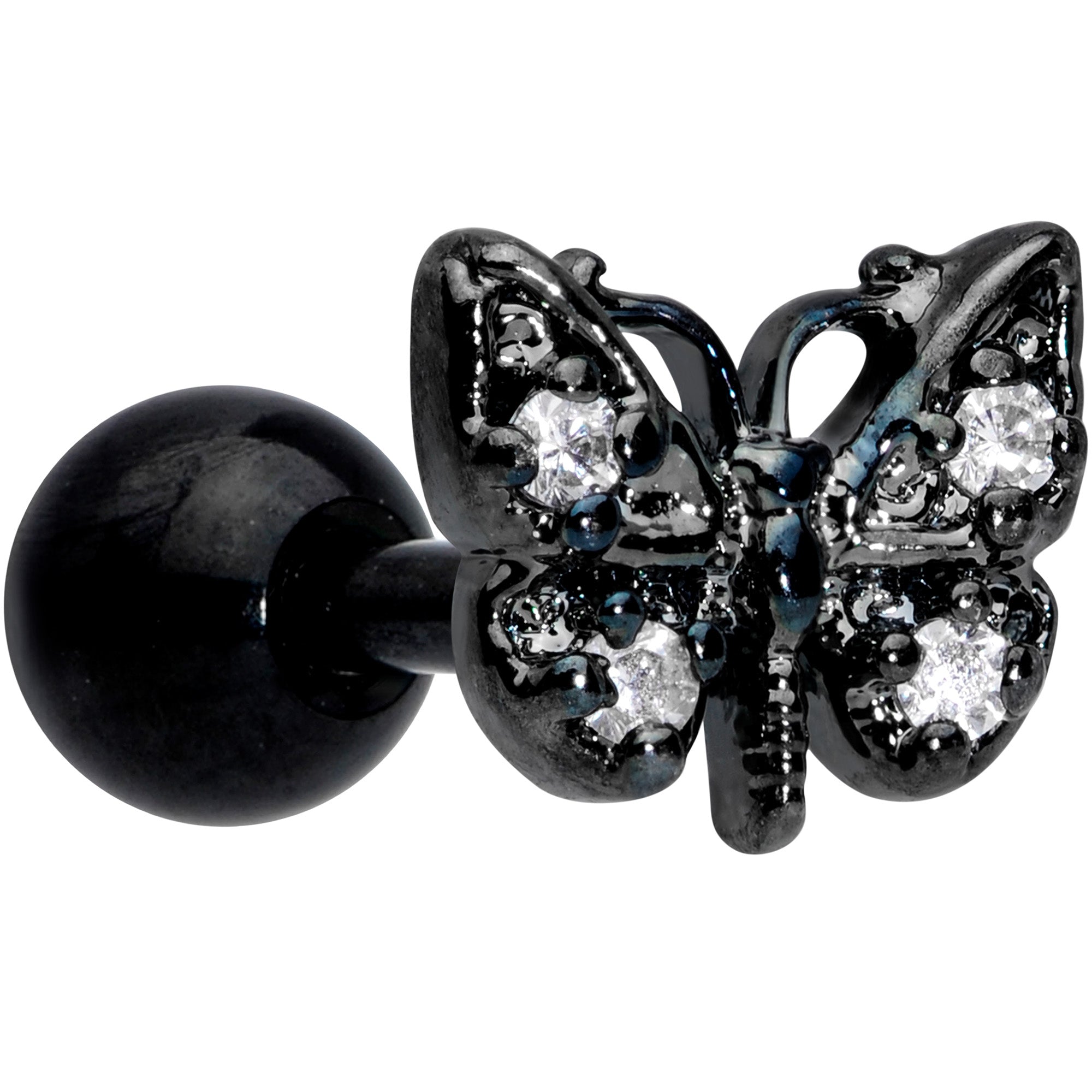 16G 1/4 Clear Gem Black Butterfly Cartilage Tragus Earring
