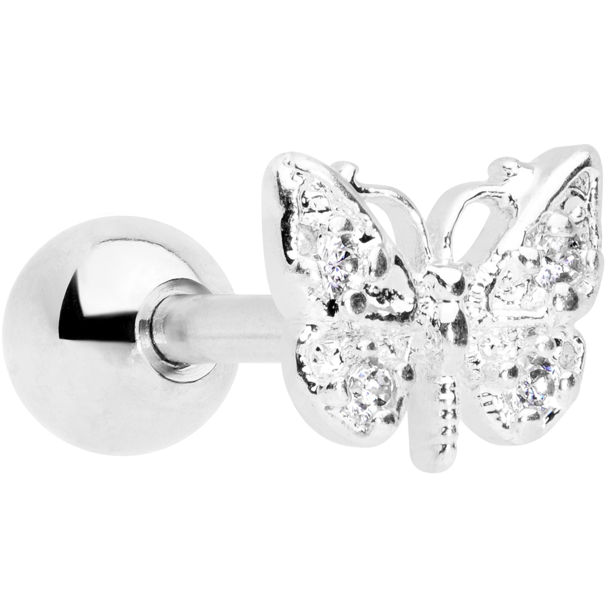 16G 1/4 Clear Gem Butterfly Cartilage Tragus Earring