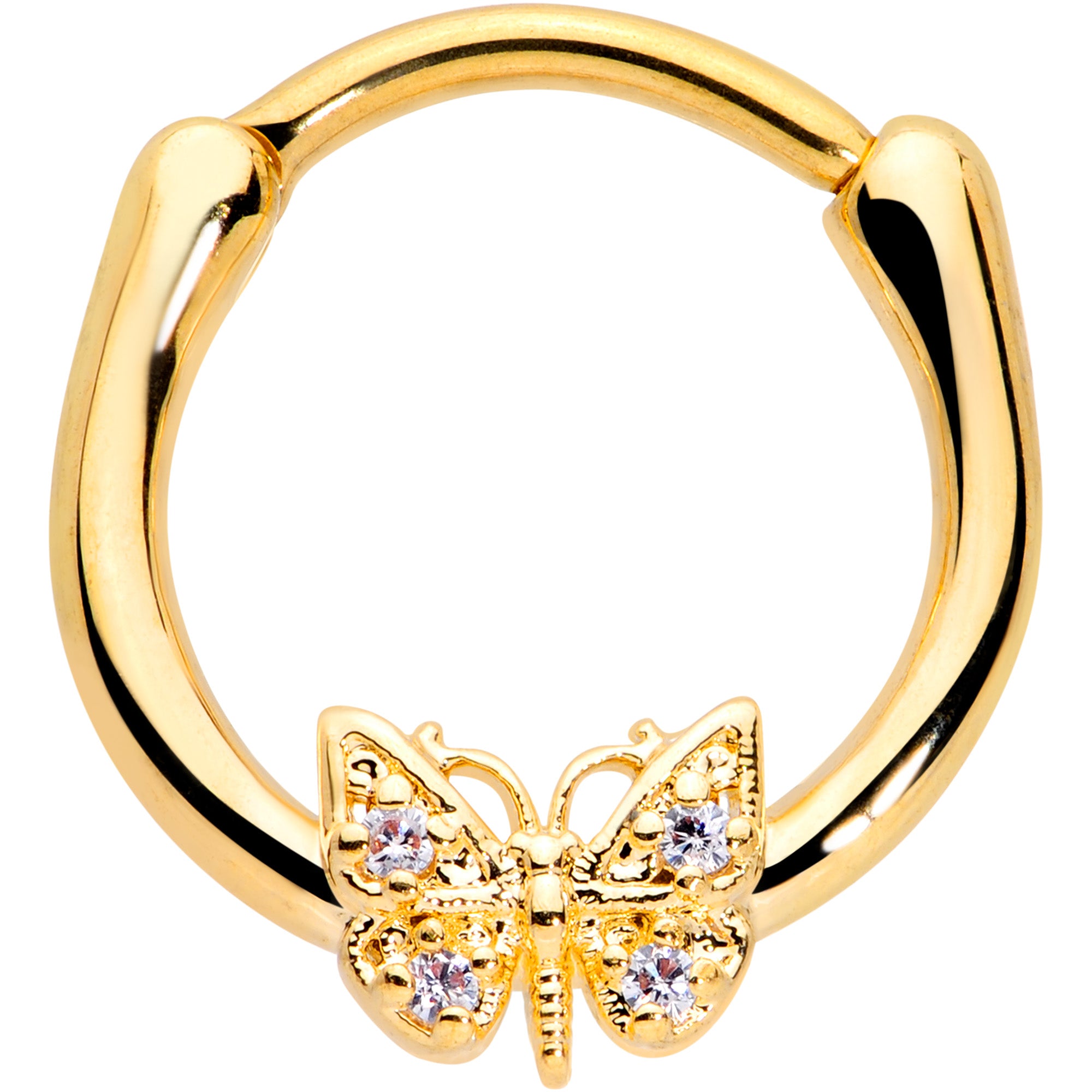 16G 3/8 Clear Gem Gold Tone Butterfly Cartilage Clicker