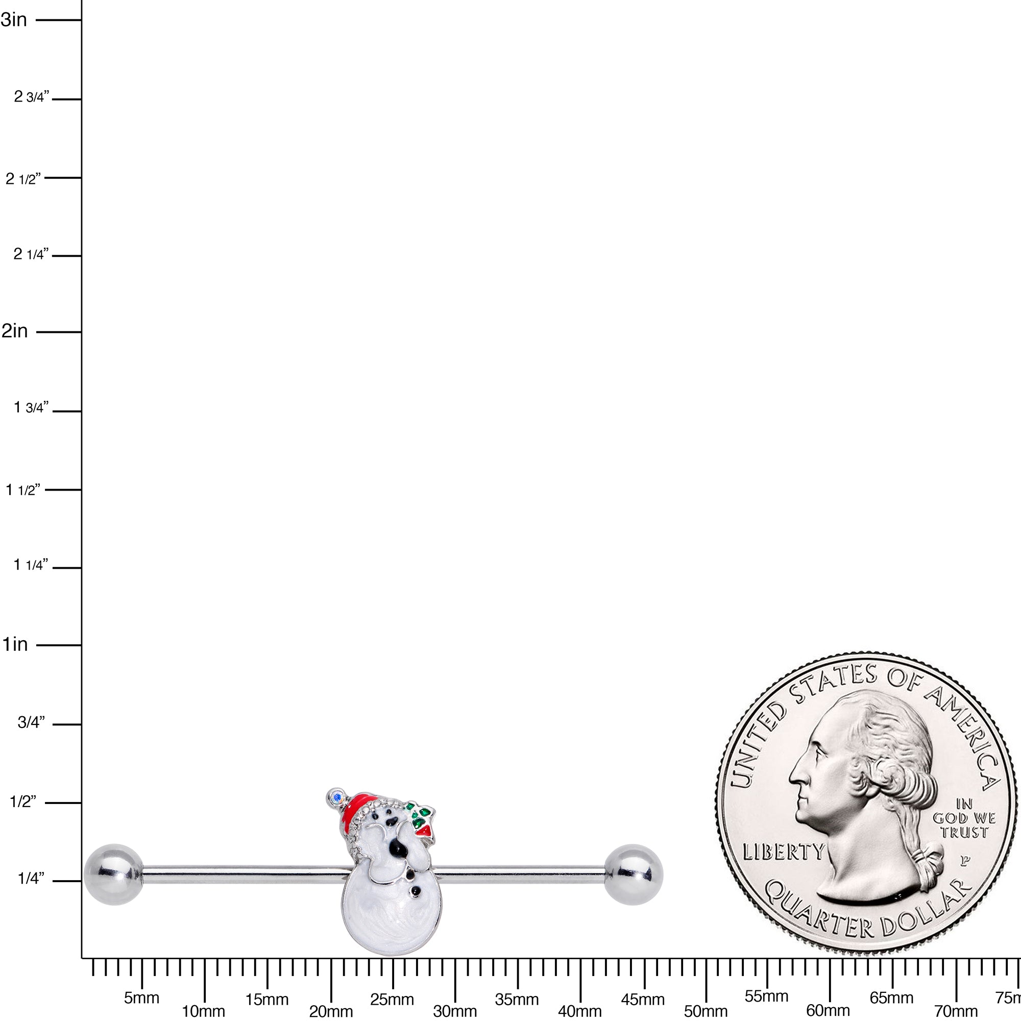 14G Aurora Green Gem Snowman Christmas Industrial Barbell 38mm