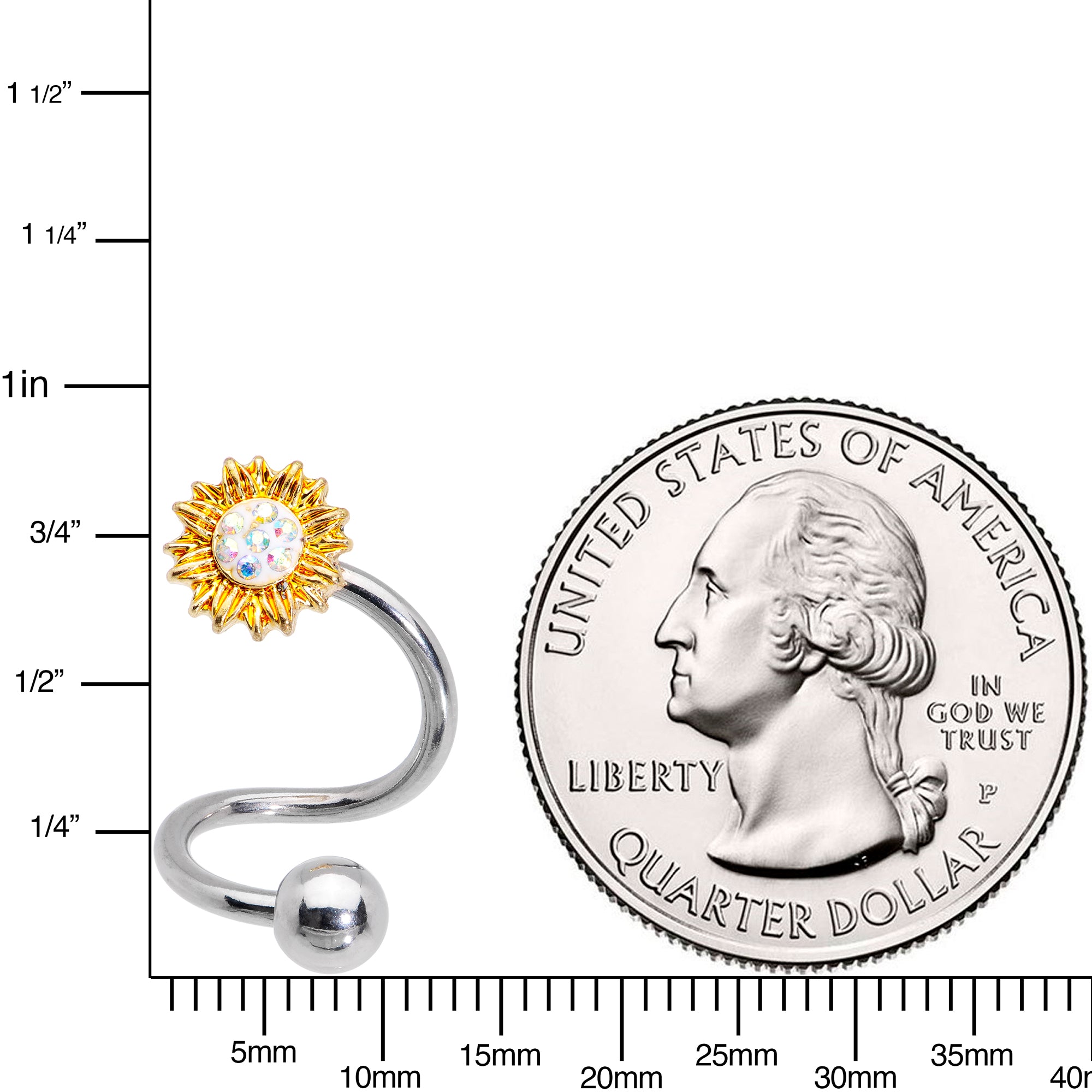 Aurora Gem Scintillating Sunflower Spiral Twister Belly Ring