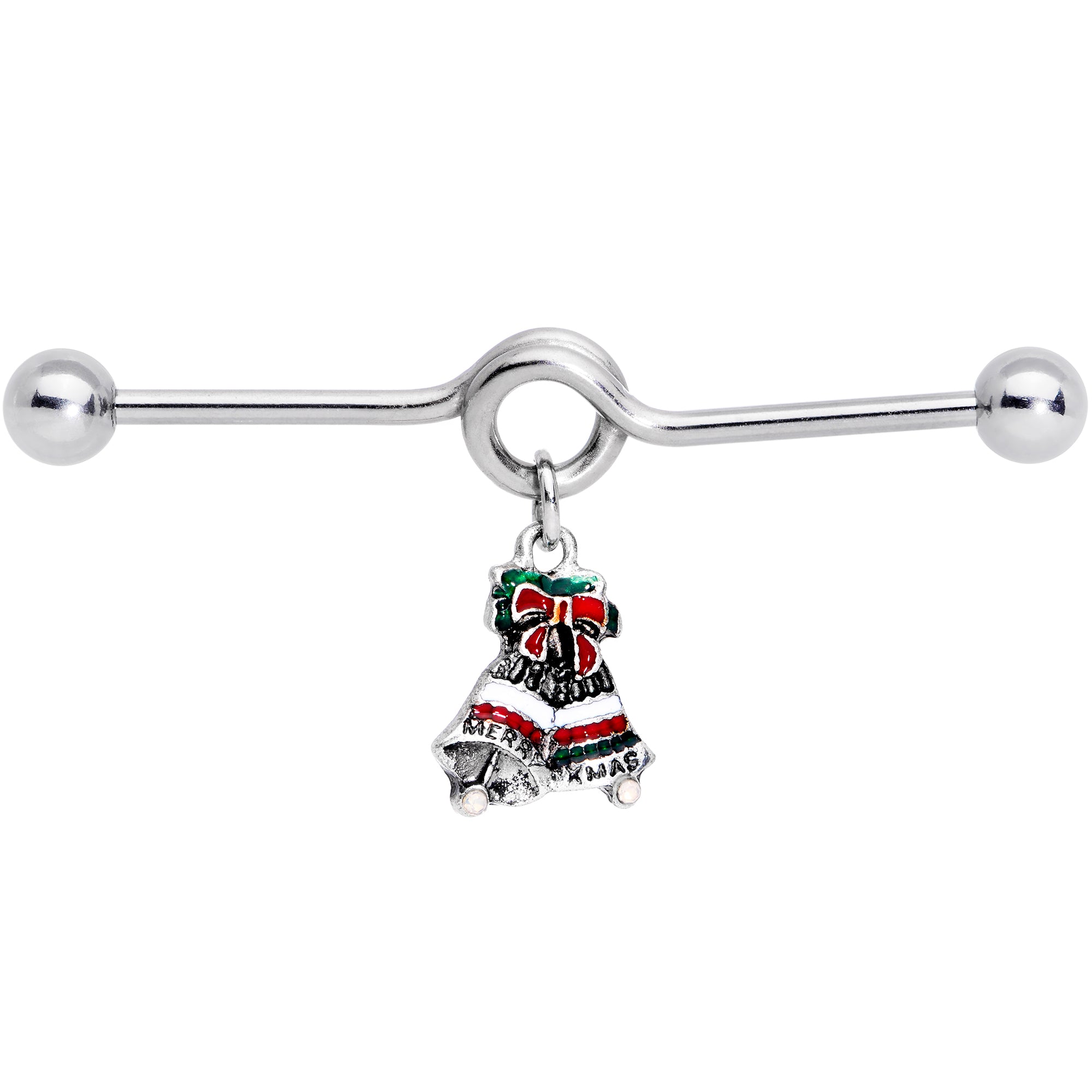 14G Red White Green Bell Christmas Dangle Project Barbell 38mm