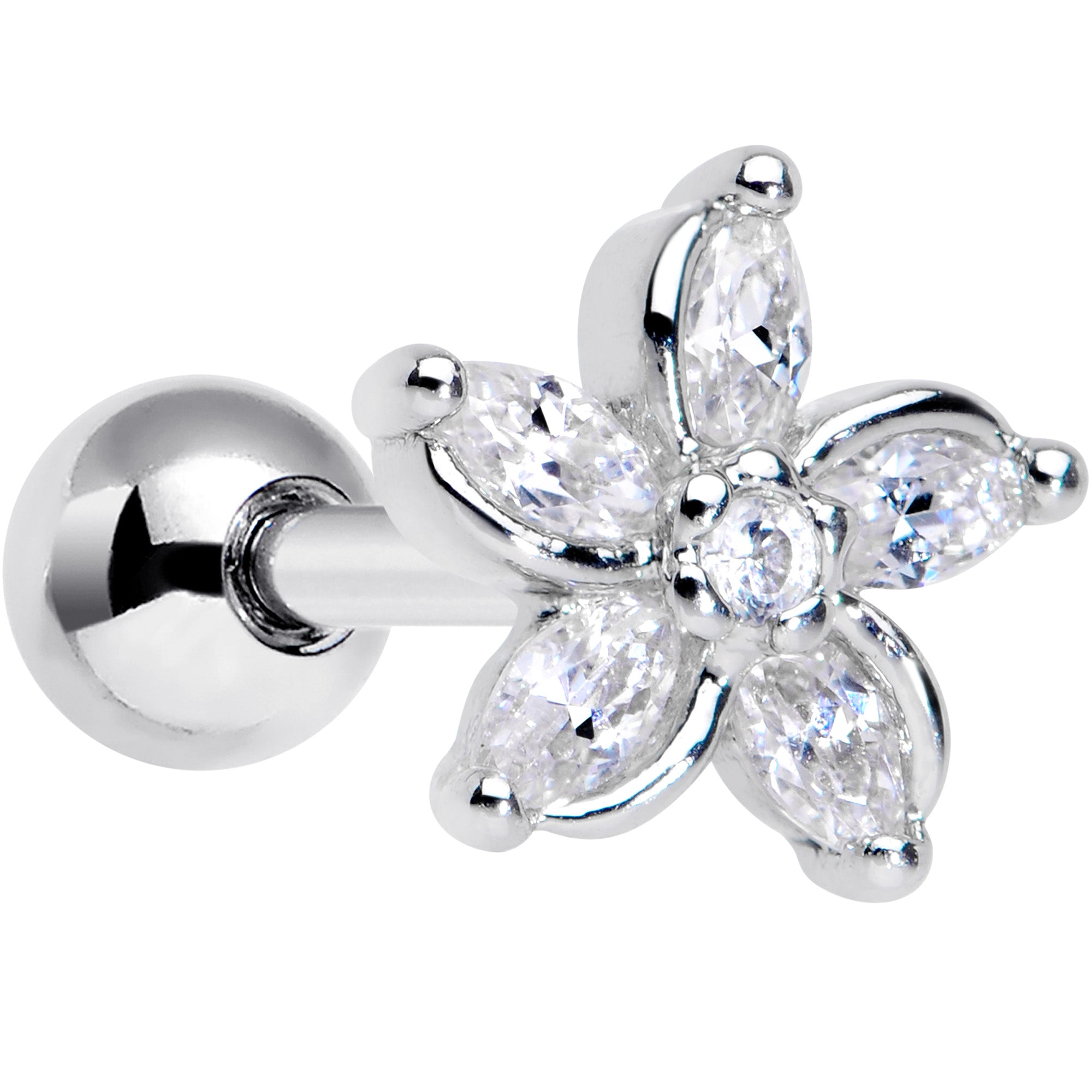 16G 1/4 Clear Gem Pretty Petals Flower Cartilage Tragus Earring