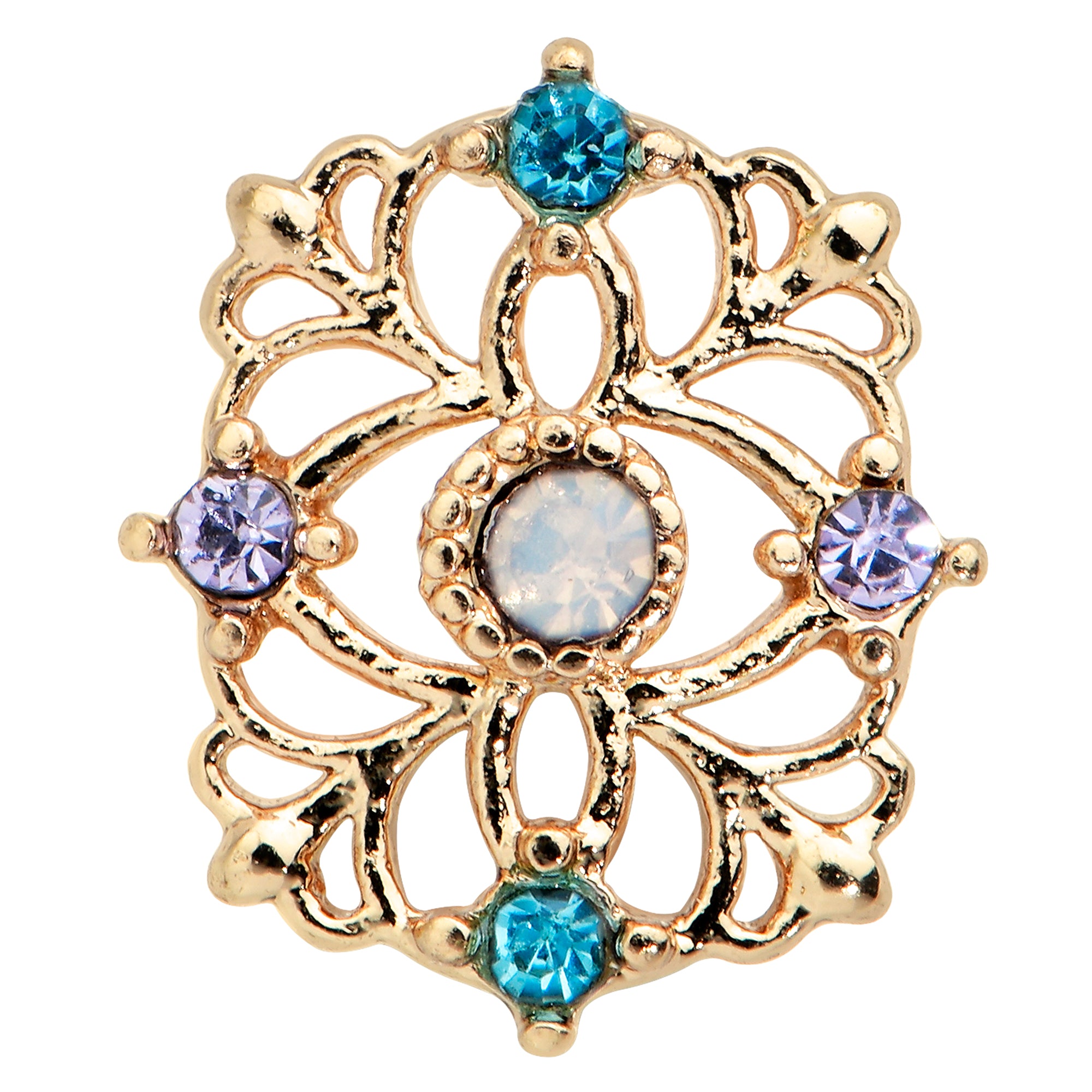 20G 1/4 White Synthetic Opal Gold Tone Web Nose Bone