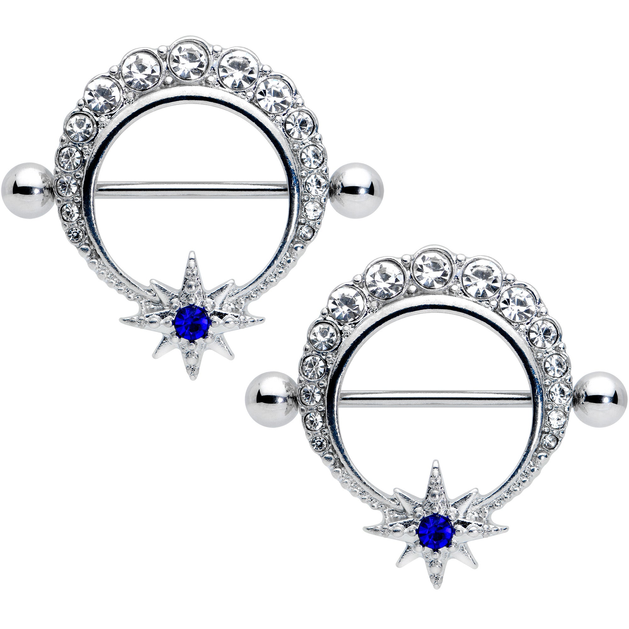 14G 3/4 Clear Blue Gem Evening Star Nipple Shield Set