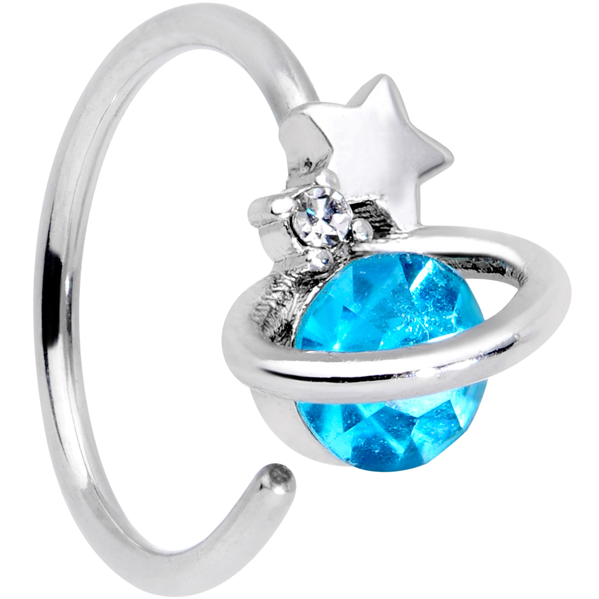 20G 1/4 Clear Blue Gem Star Saturn Nose Hoop