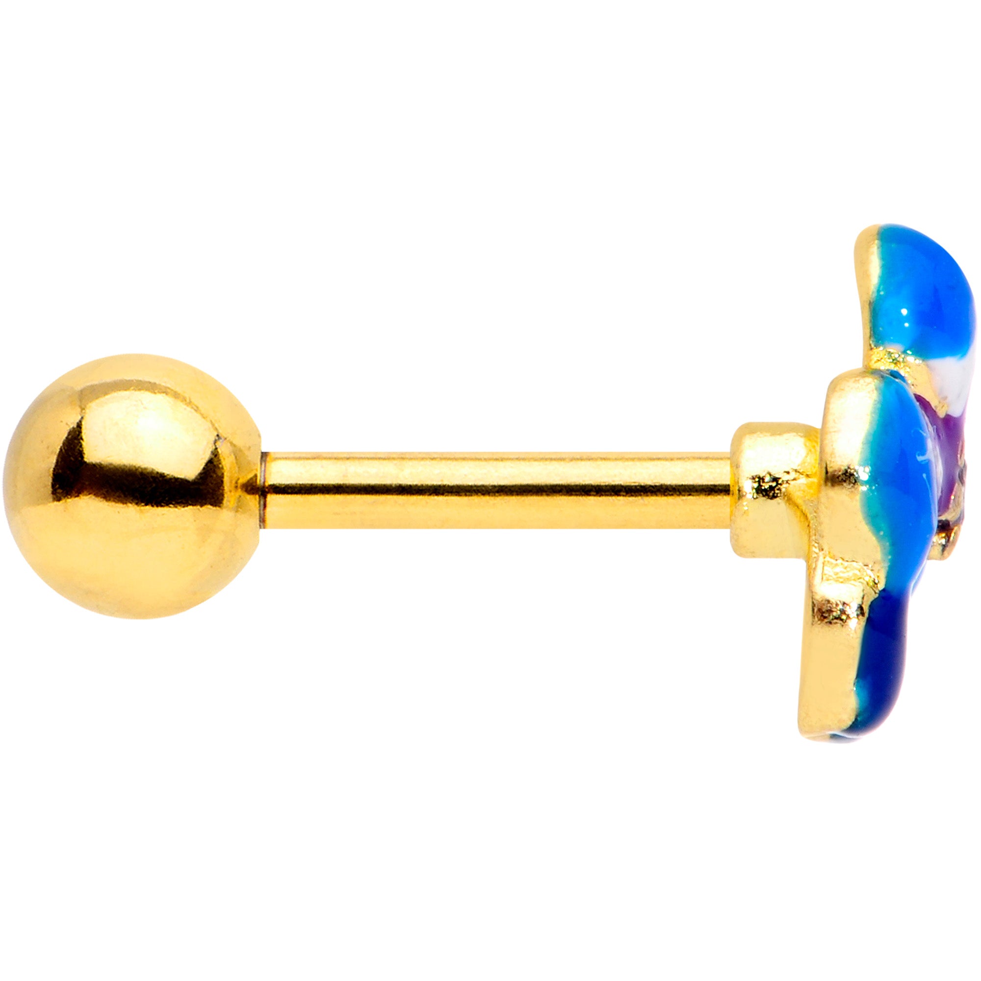 16G 1/4 Clear CZ Gem Gold Tone Blue Flower Cartilage Tragus