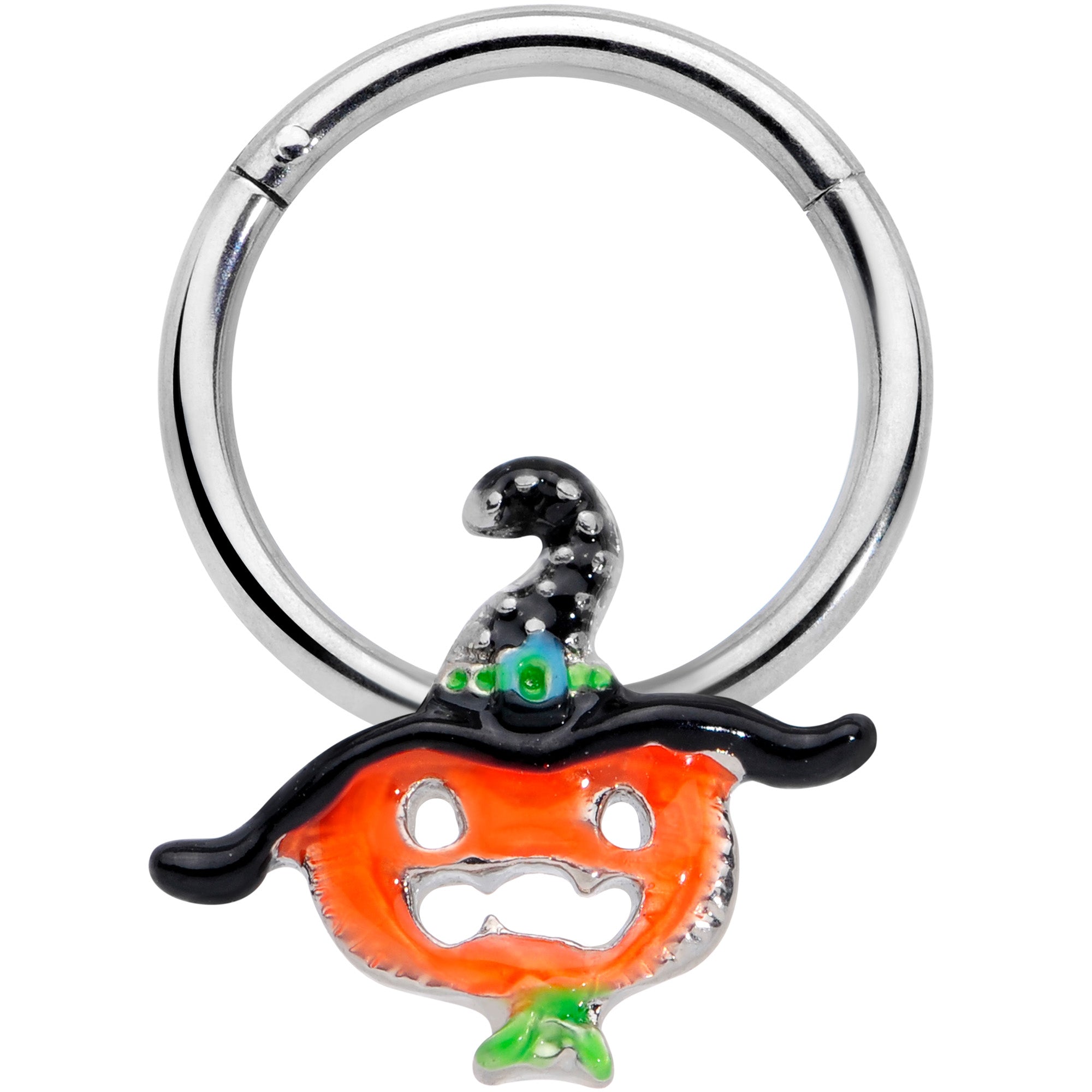 16G 3/8 Pumpkin Witch Halloween Hinged Segment Ring