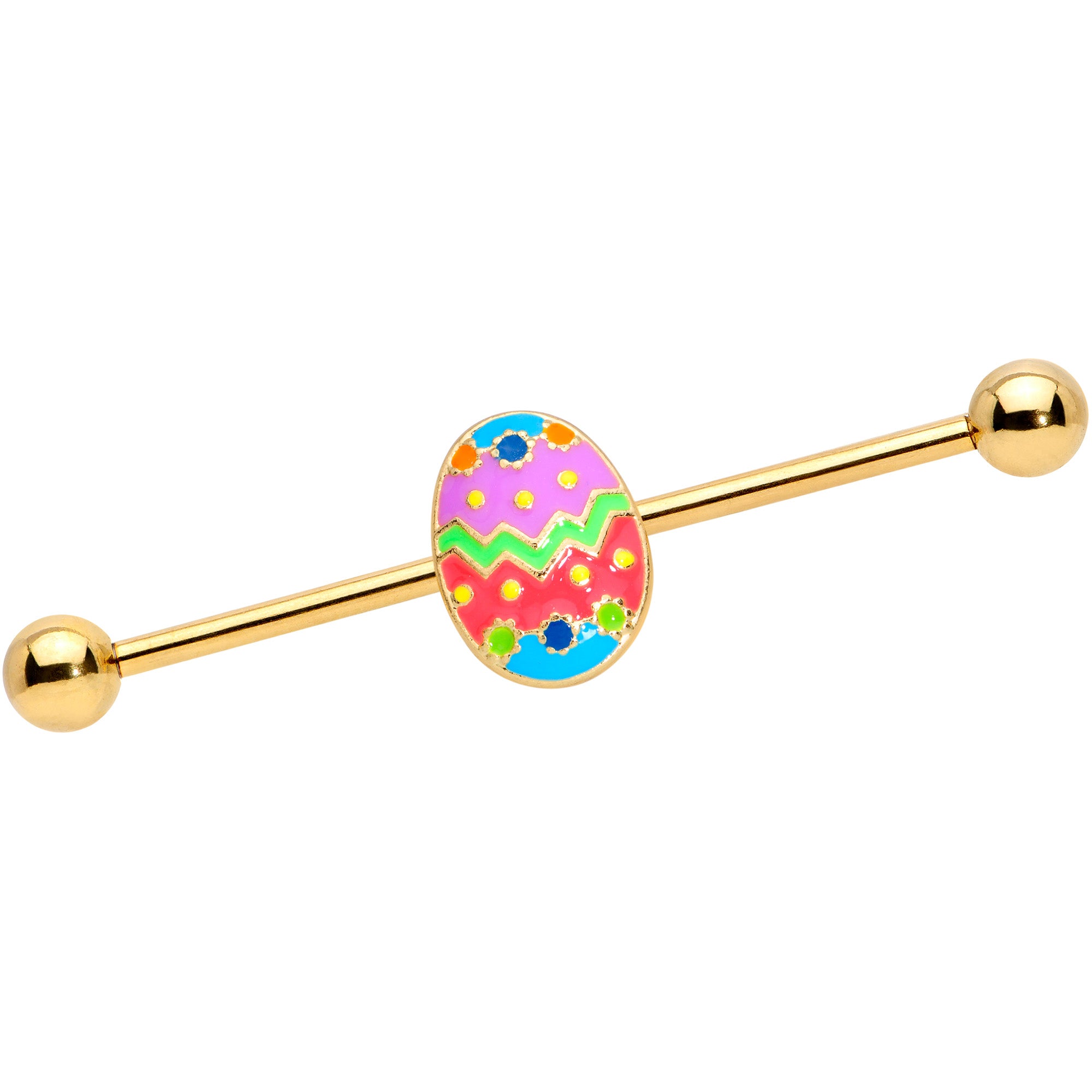 14G Gold Tone Multicolor Funky Easter Egg Industrial Barbell 38mm