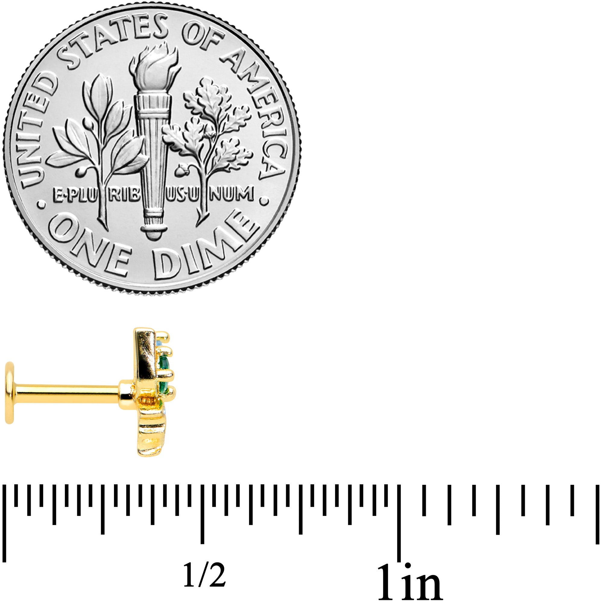 16G 1/4 Blue Green Gem Gold Tone Sweet Butterfly Labret Tragus