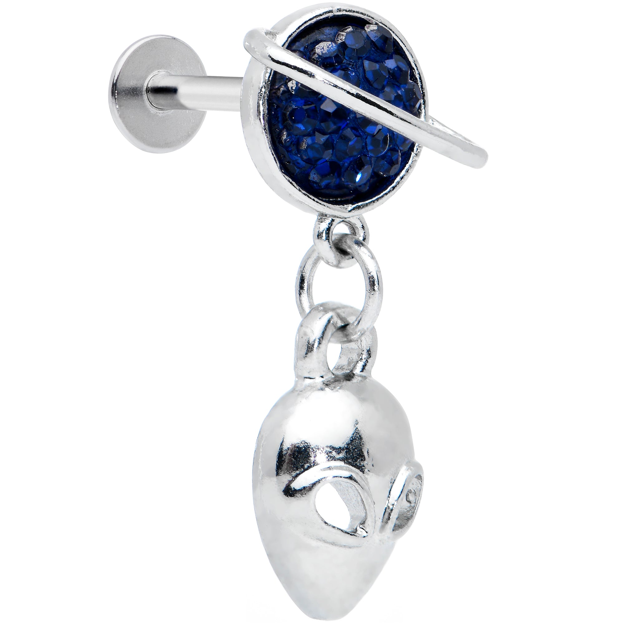 16G 1/4 Alien Blue Planet Dangle Labret Monroe Tragus
