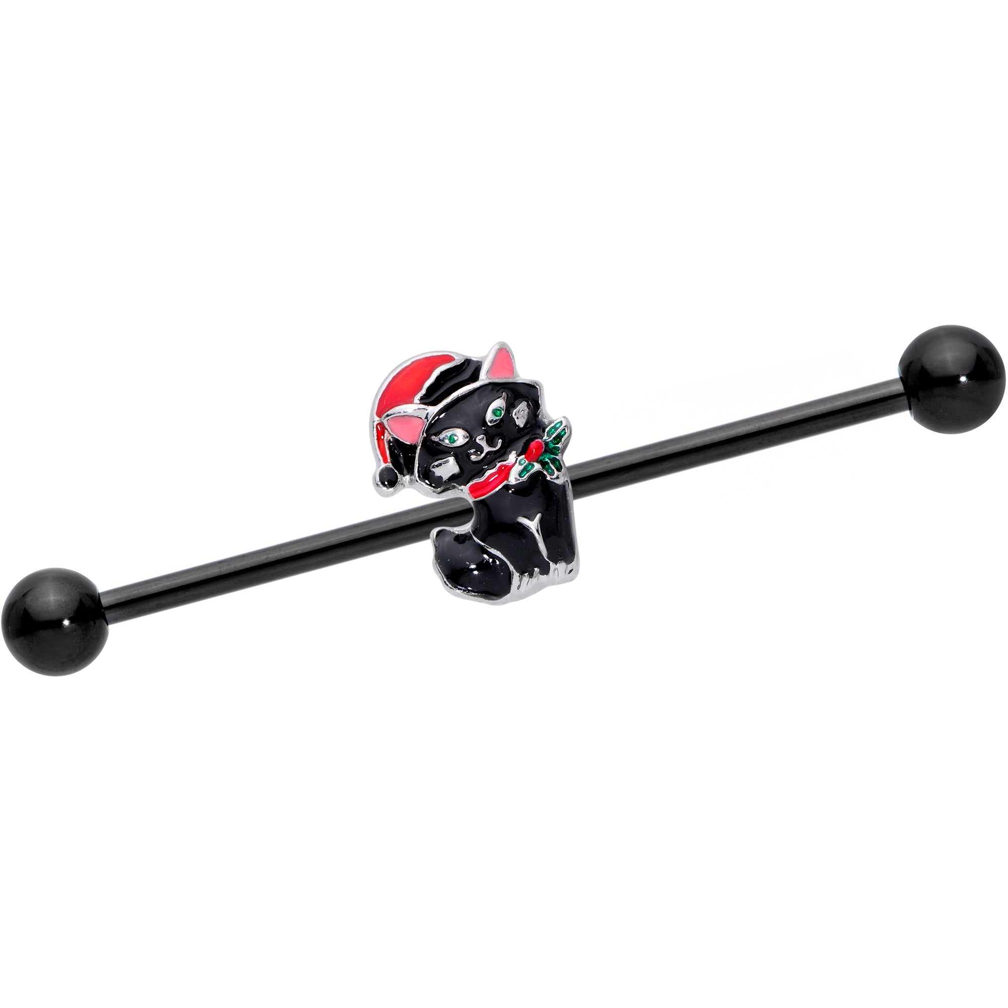 14G Black Santa Claus Black Cat Christmas Industrial Barbell 38mm