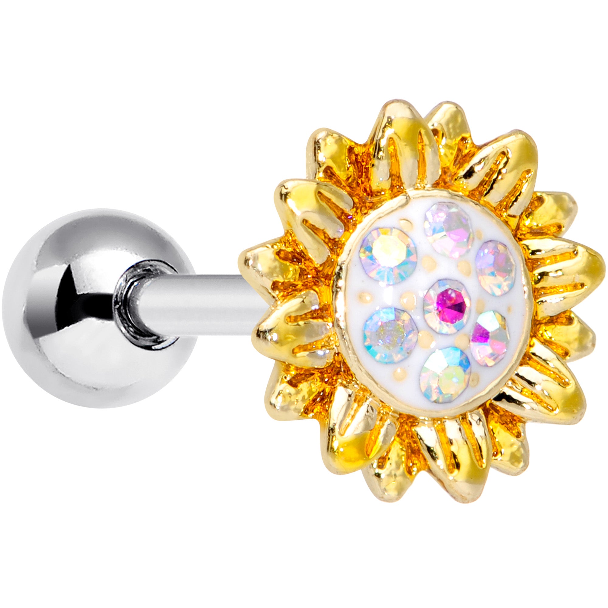16G 1/4 Aurora Gem Scintillating Sunflower Cartilage Tragus
