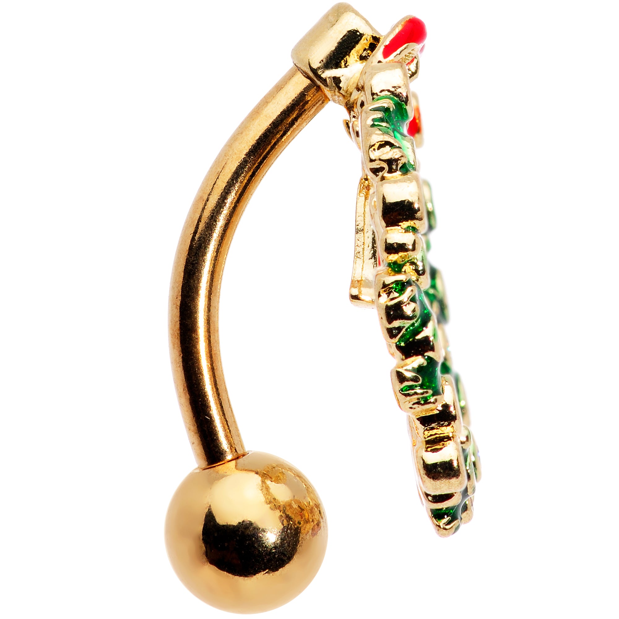 Clear Red Gem Holiday Wreath Bell Christmas Top Mount Belly Ring