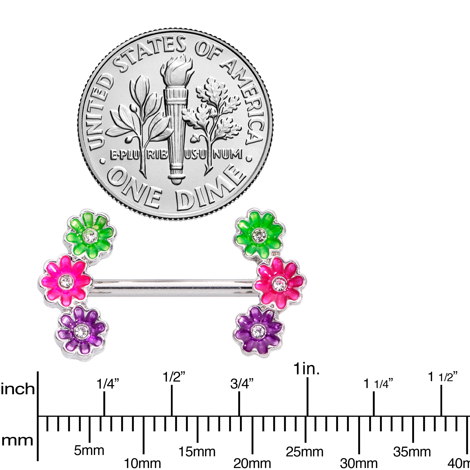 14G 9/16 Clear Gem Garland Flower Barbell Nipple Ring Set