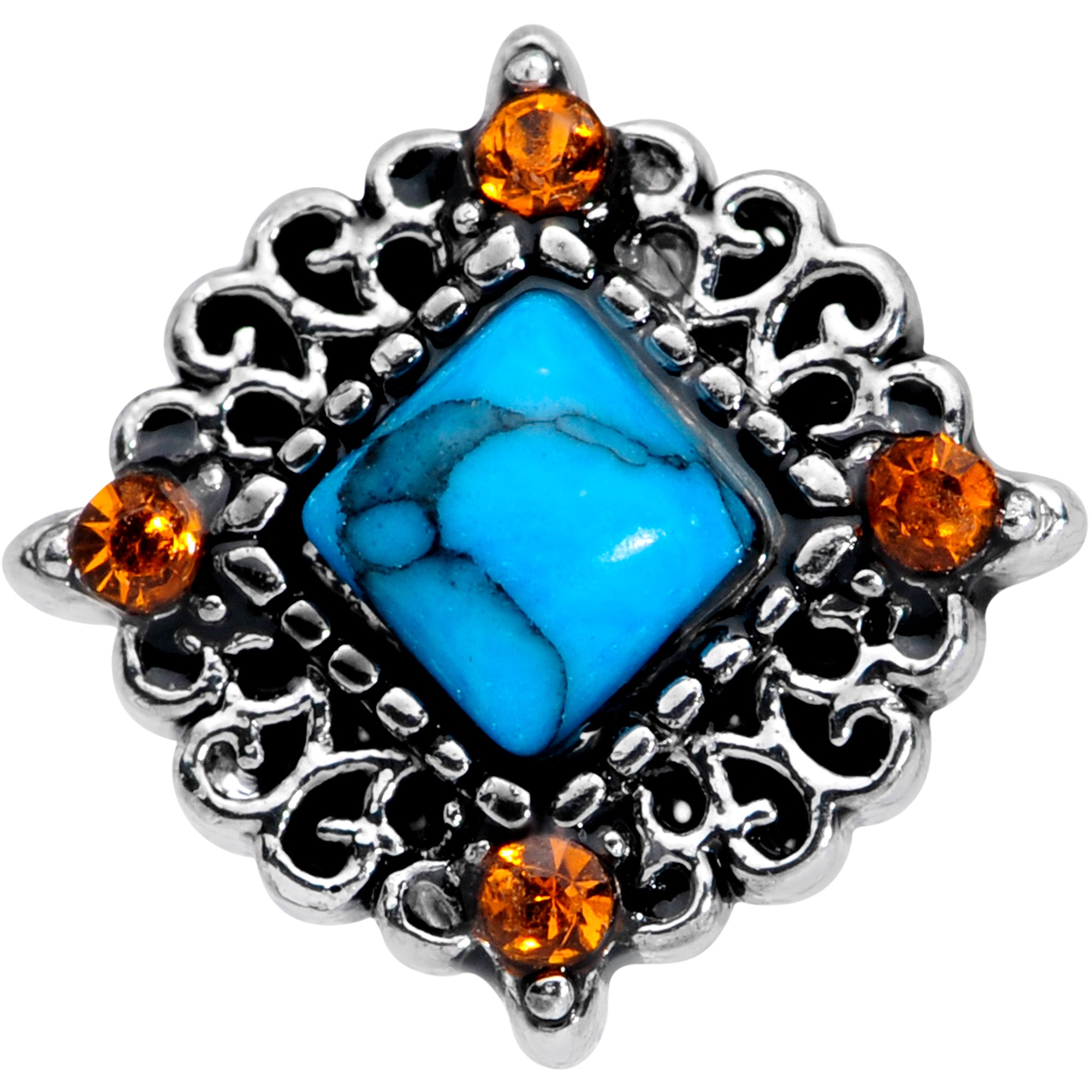 20G 5/16 Yellow Gem Blue Faux Turquoise Rhombus Nose Ring