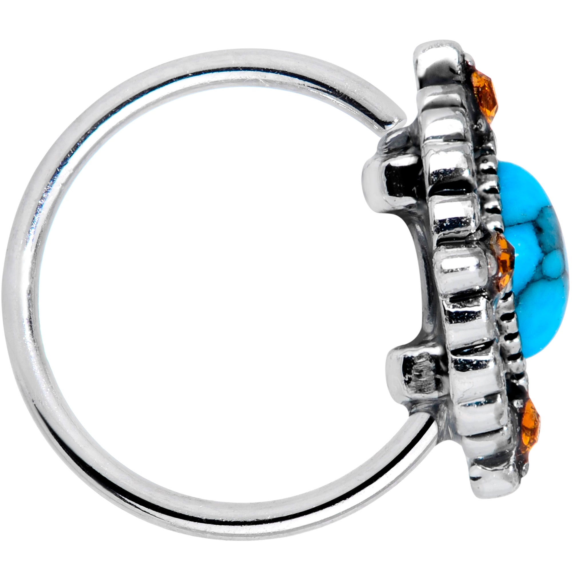 20G 5/16 Yellow Gem Blue Faux Turquoise Rhombus Nose Ring