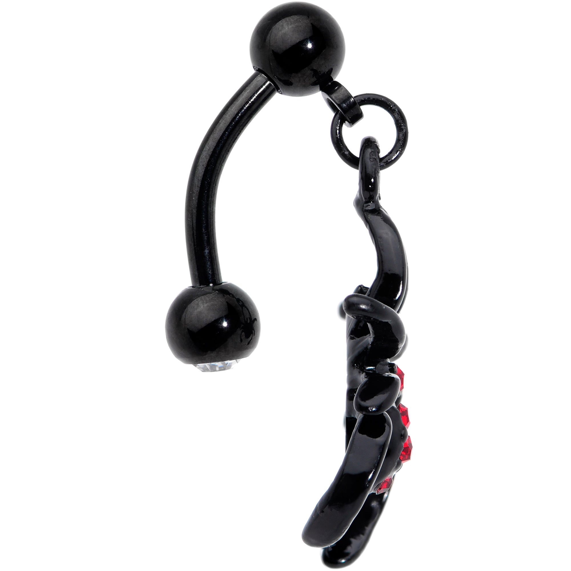 Red Gem Black Widow Spider Halloween Dangle Top Mount Belly Ring