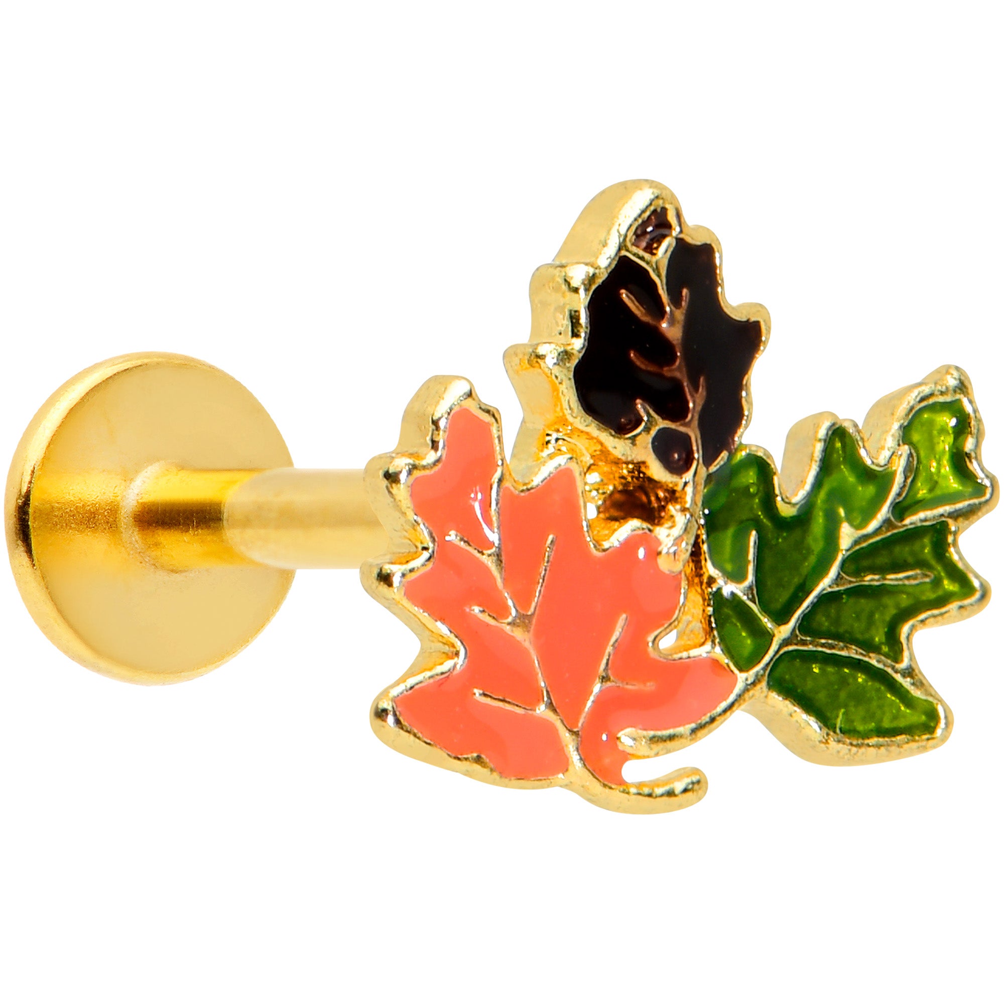16G 5/16 Gold Tone Lovely Autumn Leaf Trio Labret Monroe Tragus