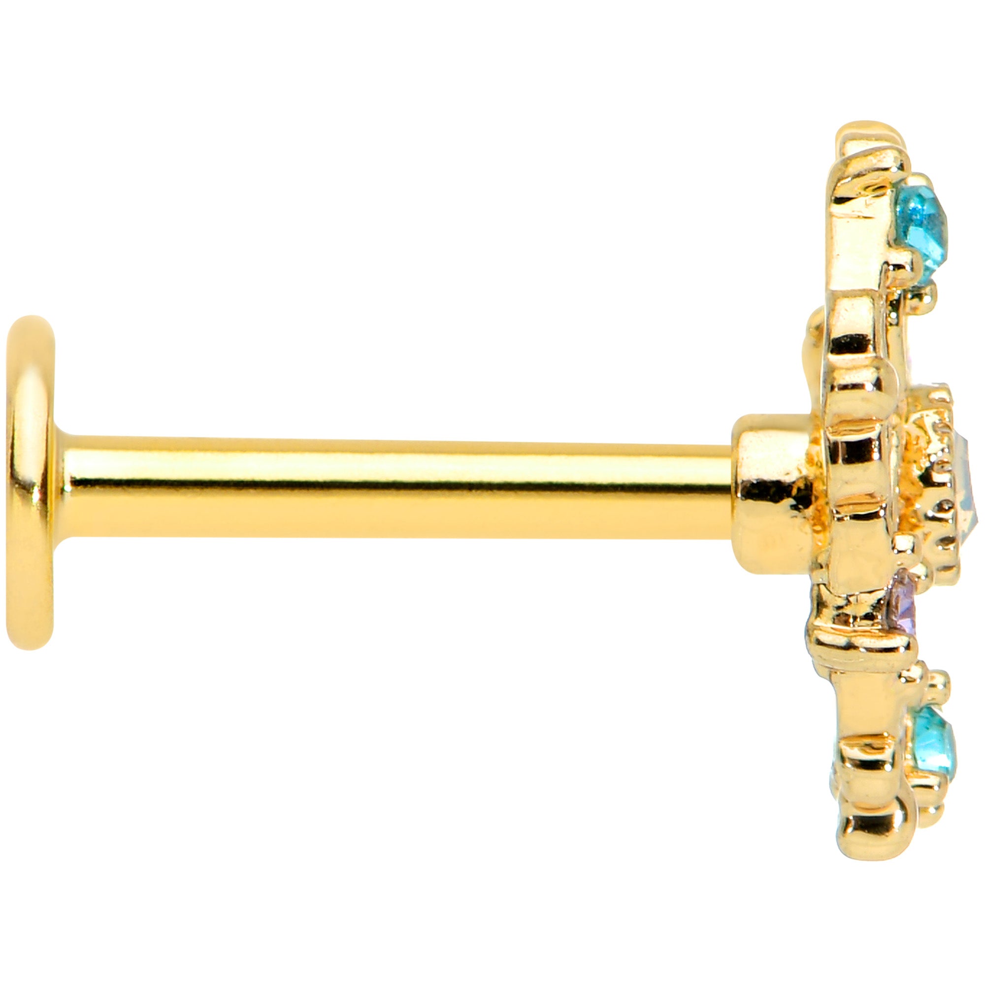 16G 5/16 White Faux Opal Gold Hue Web Flower Labret Monroe Tragus