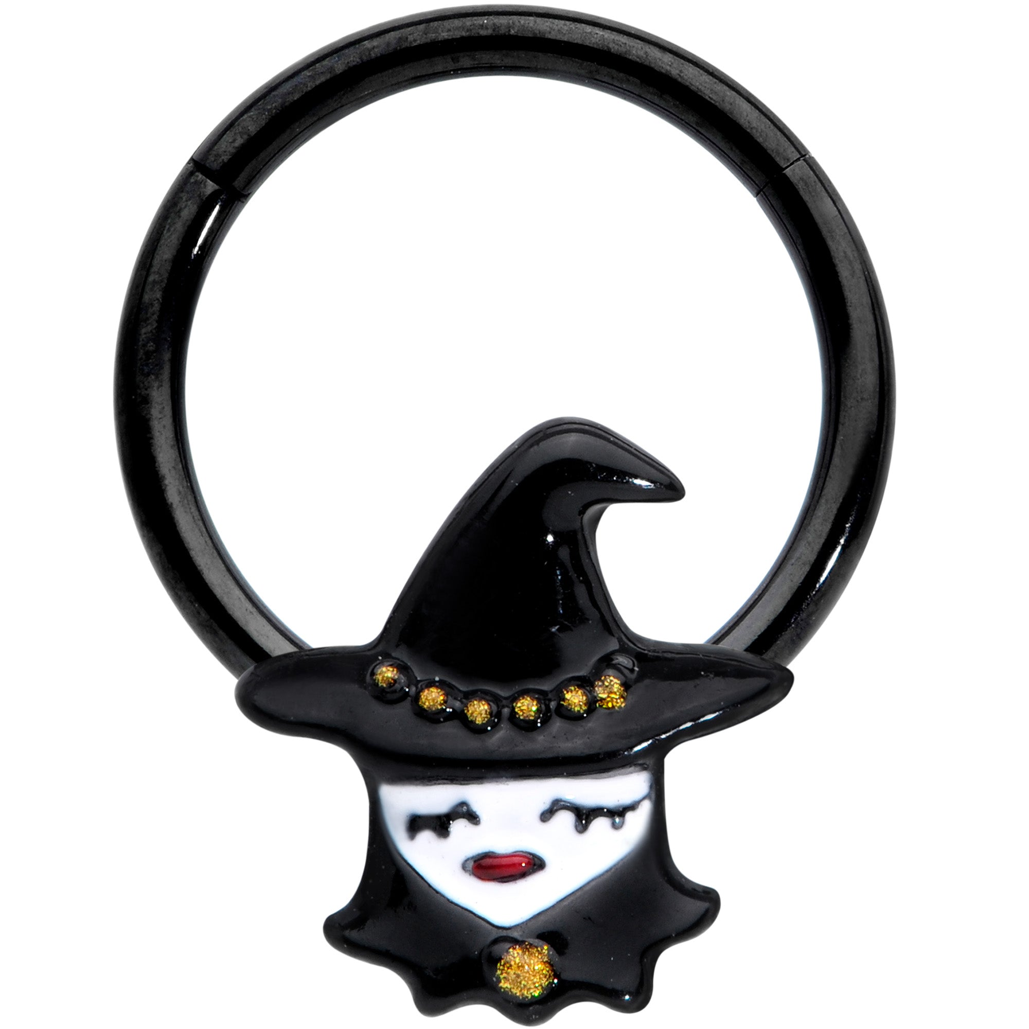 16G 3/8 Black Goth Witch Halloween Hinged Segment Ring