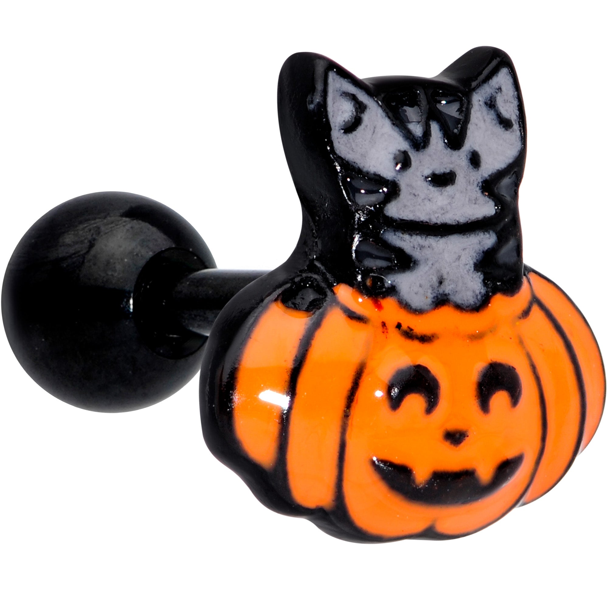 16G 1/4 Black Cat Surprise Pumpkin Halloween Cartilage Tragus