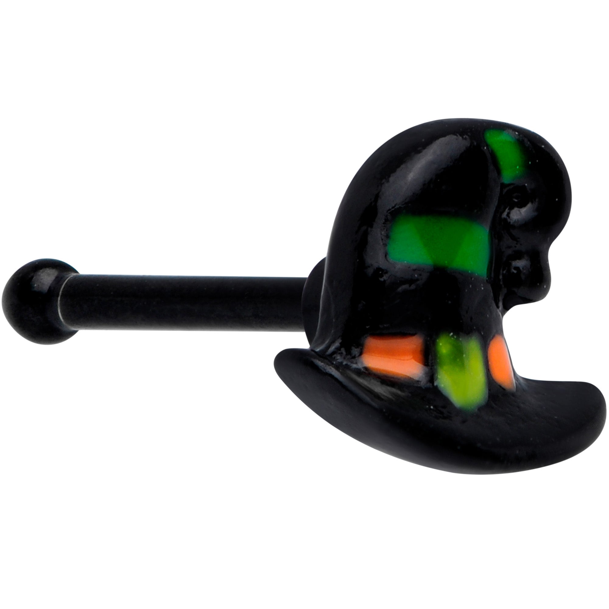 20G 1/4 Black Striped Witch Hat Halloween Nose Bone