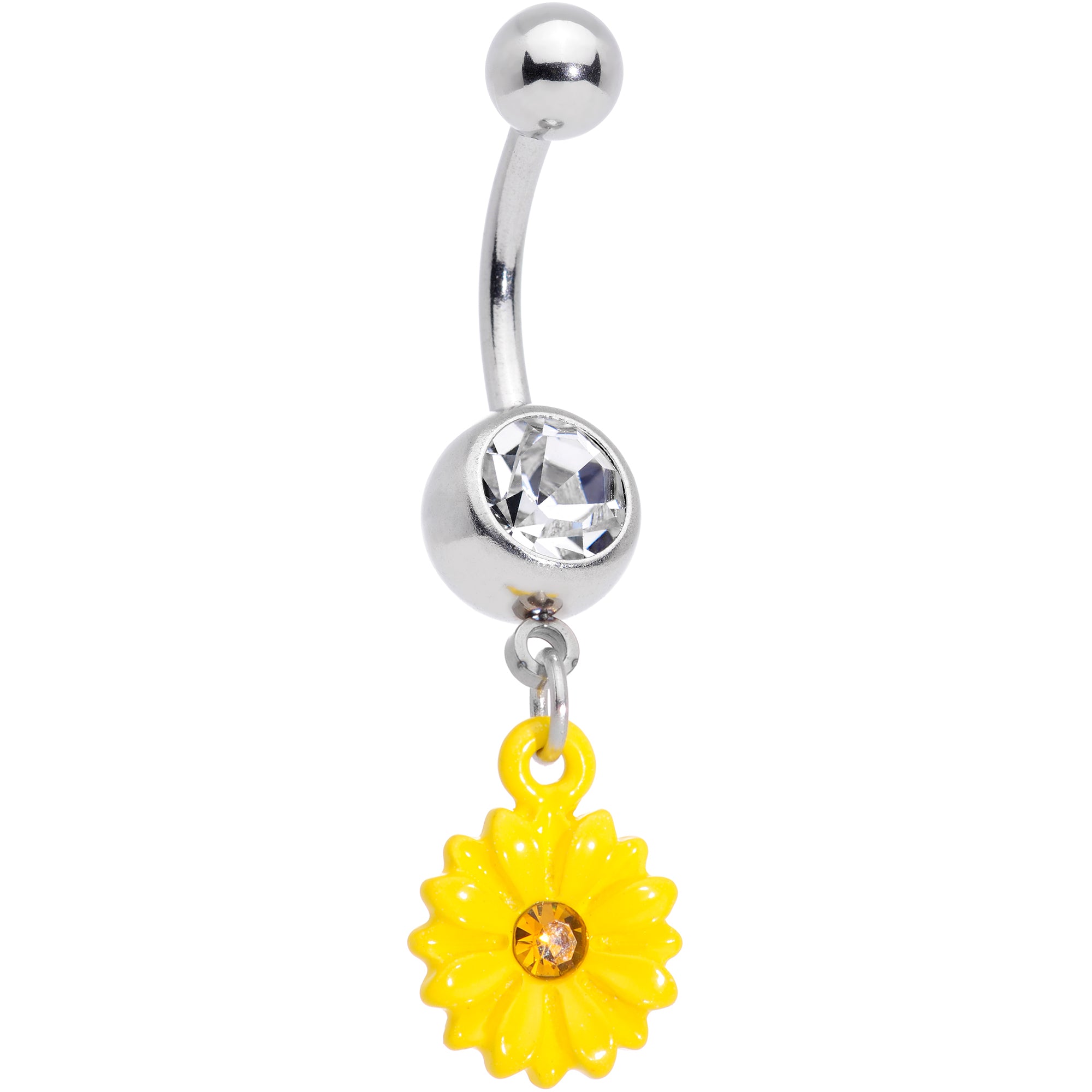 Clear Yellow Gem Yellow Sunflower Dangle Belly Ring