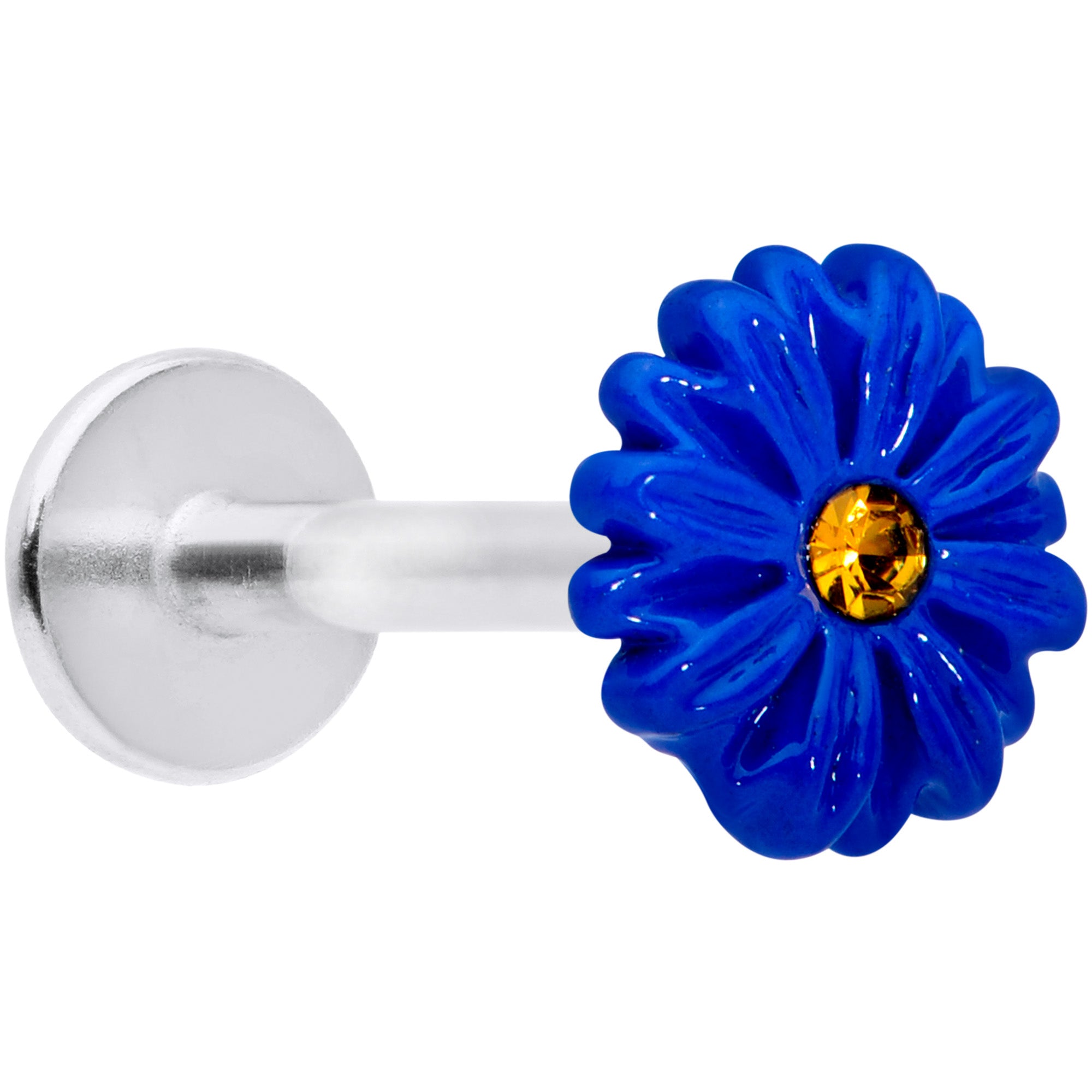16G 5/16 Yellow Gem Blue Sunflower Labret Monroe Tragus