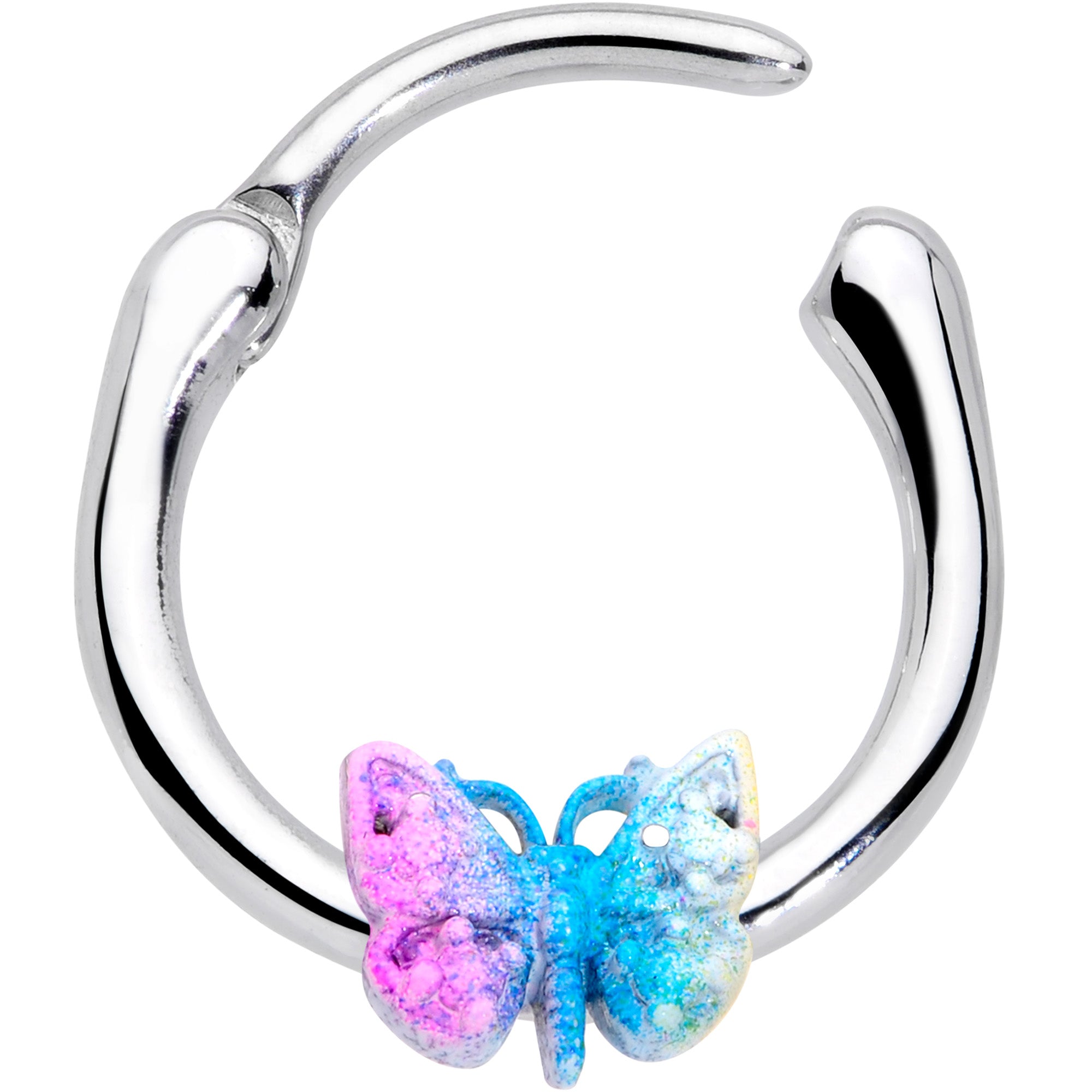 16G 3/8 Baroque Rainbow Butterfly Cartilage Clicker