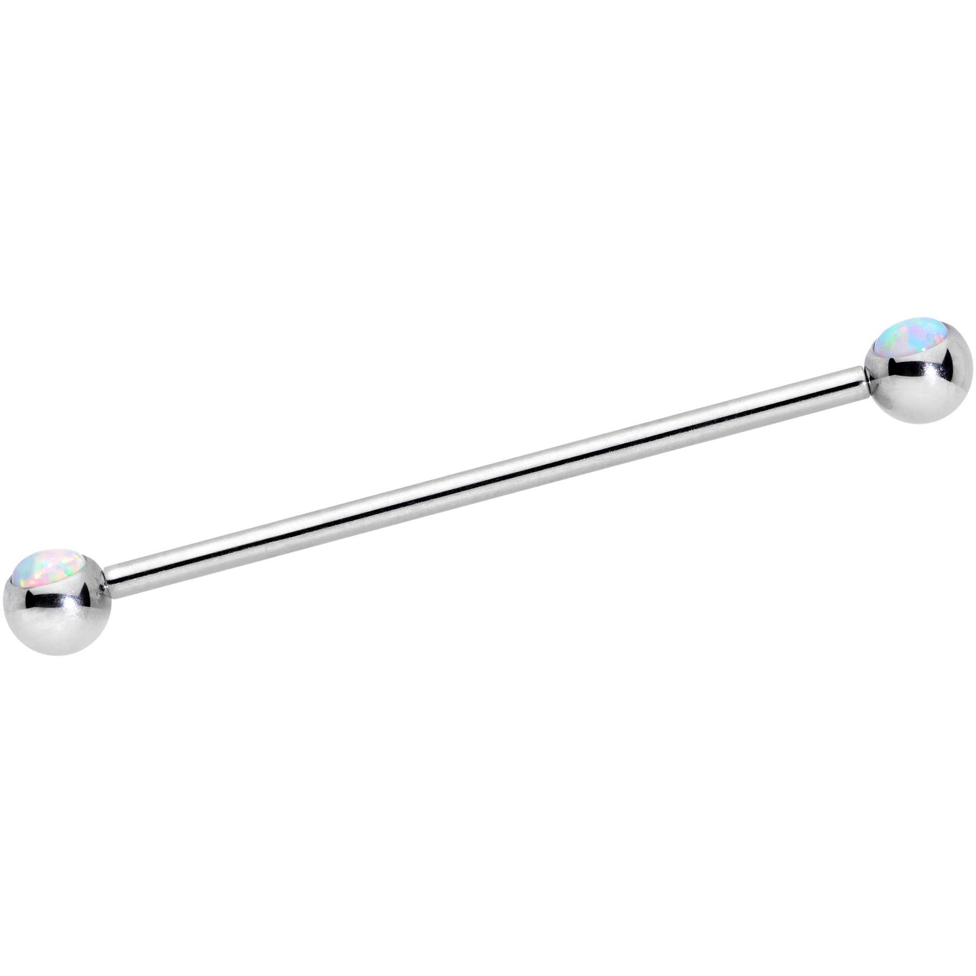 14G White Faux Opal Ball Ends Industrial Barbell 35mm