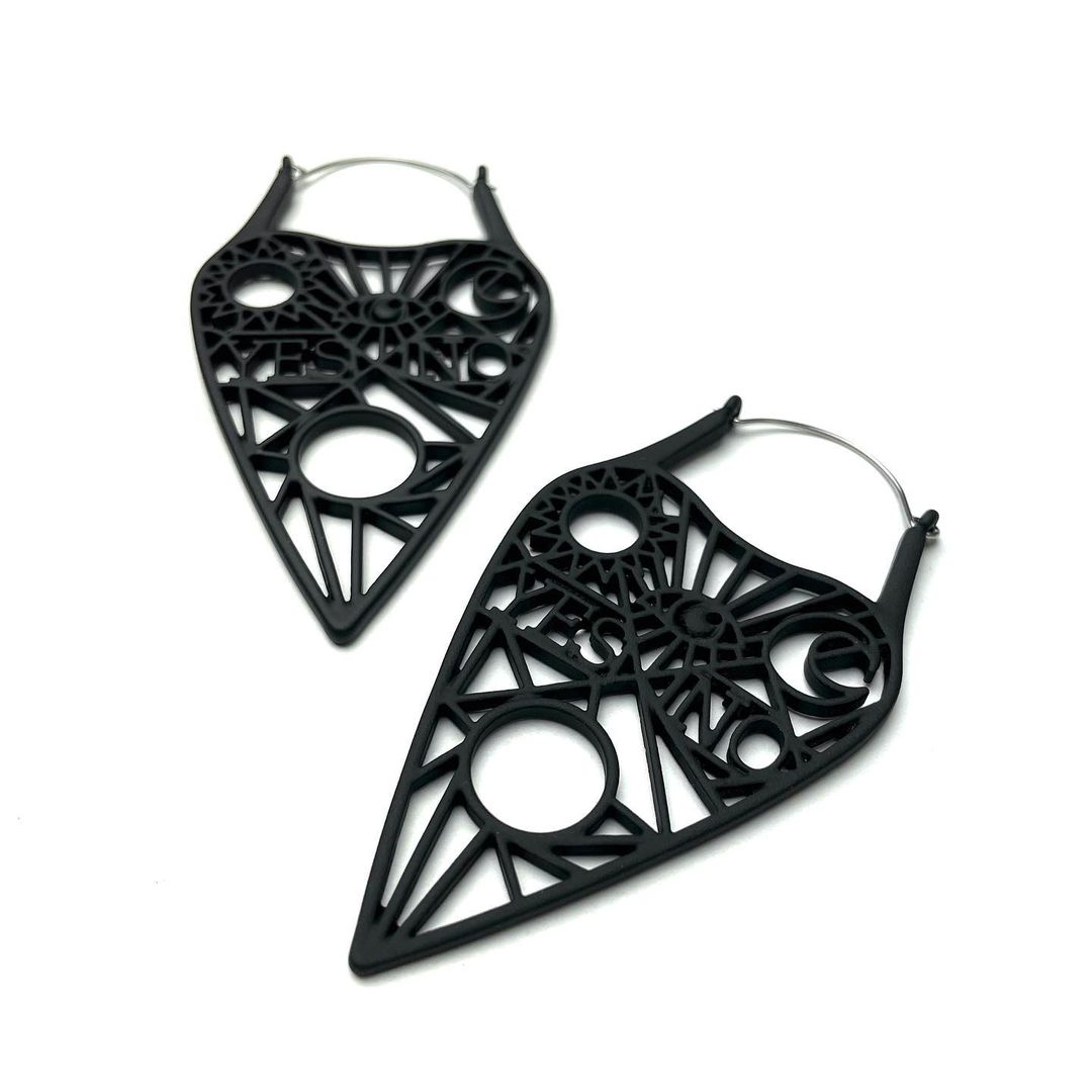 Black Gothic Mysterious Planchette Tunnel Plug Earrings