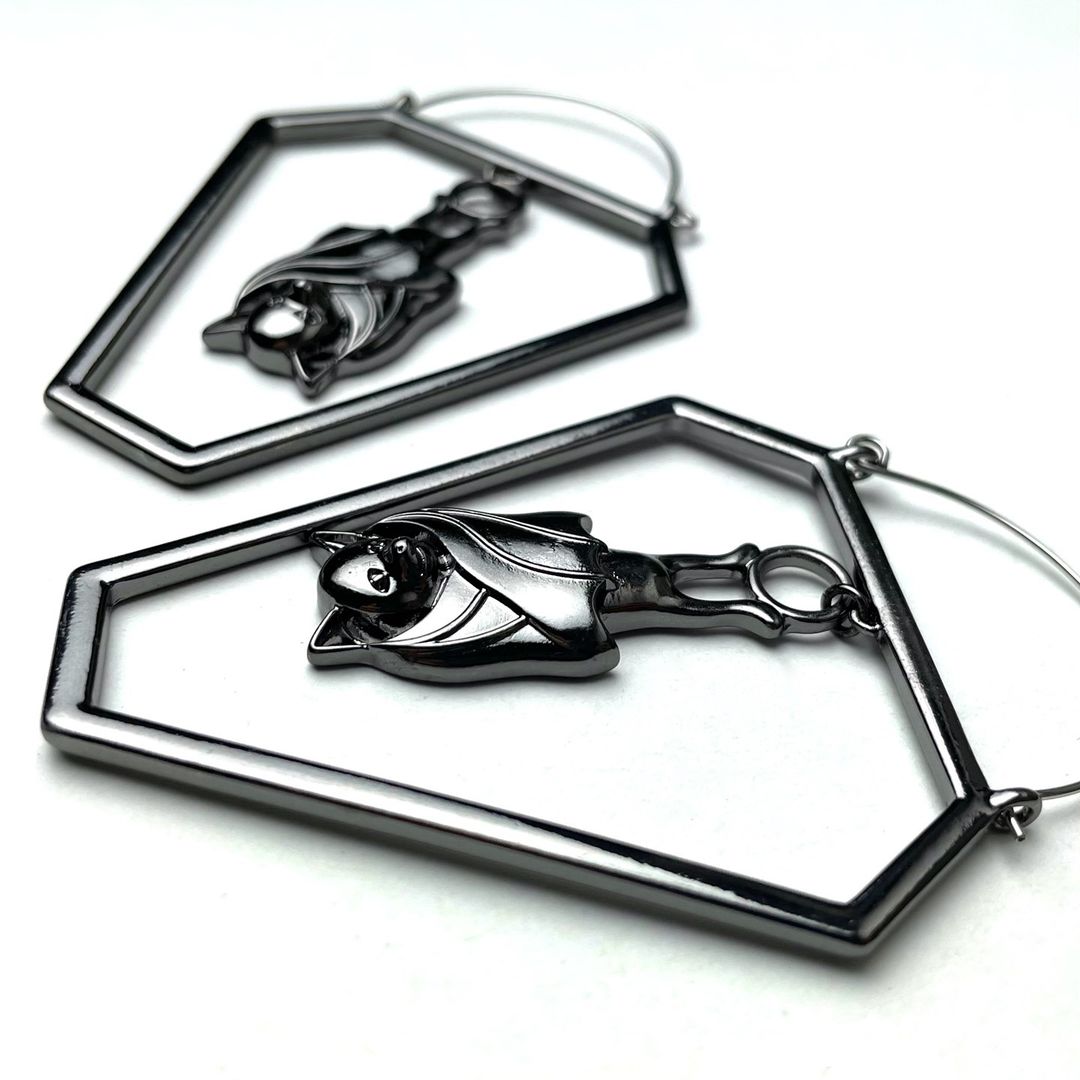 Black Bat Coffin Halloween Tunnel Plug Earrings