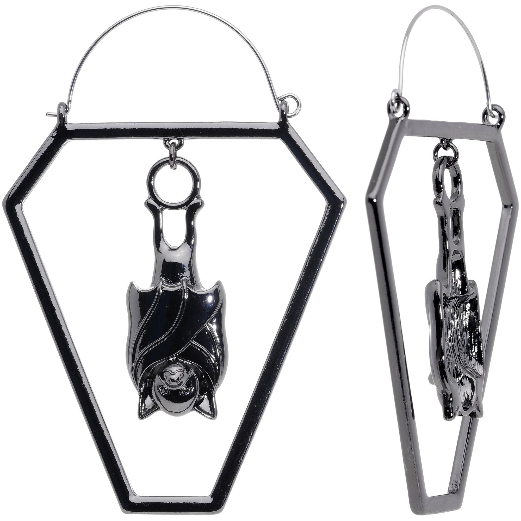 Black Bat Coffin Halloween Tunnel Plug Earrings