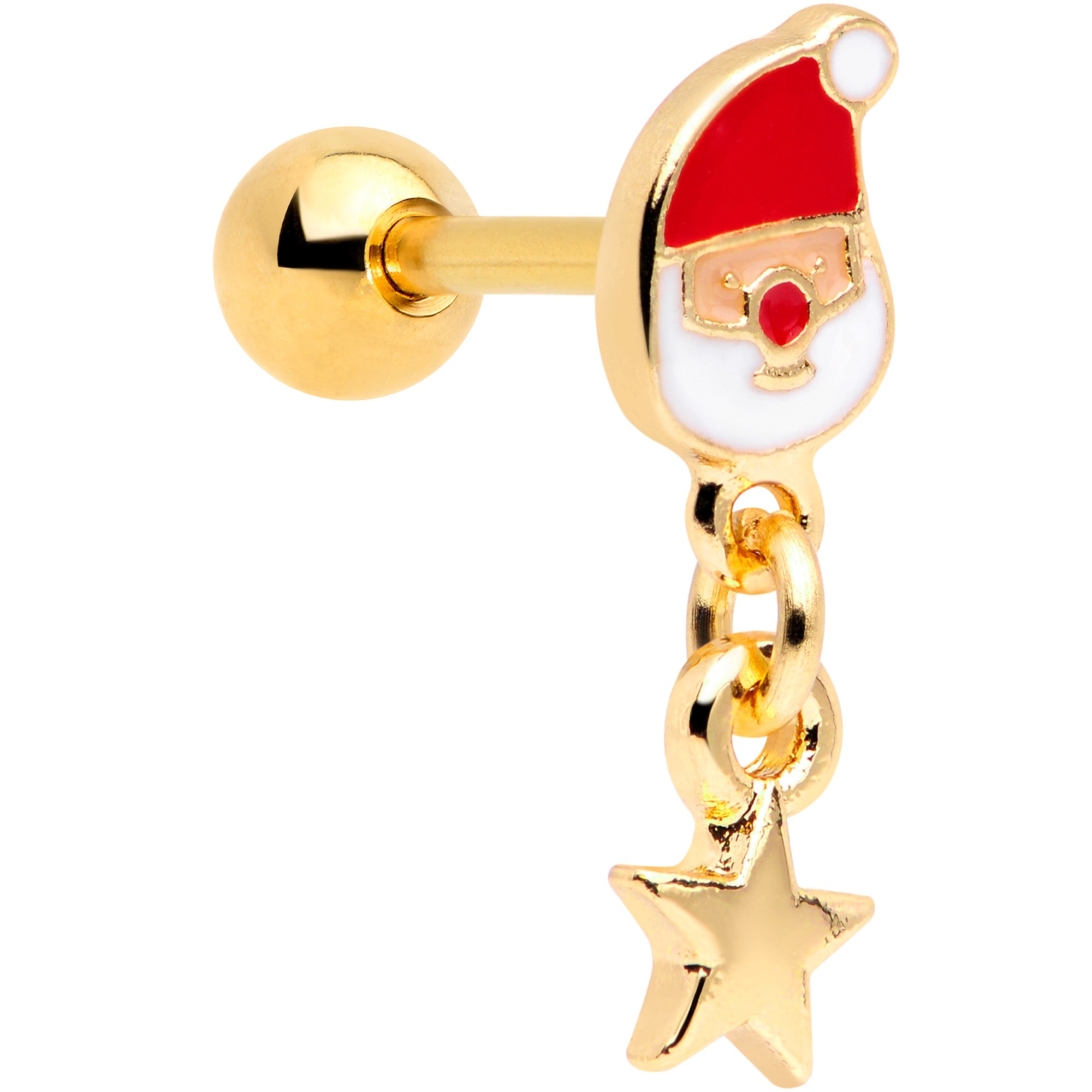 16G 1/4 Gold Tone Santa Star Christmas Dangle Cartilage Tragus