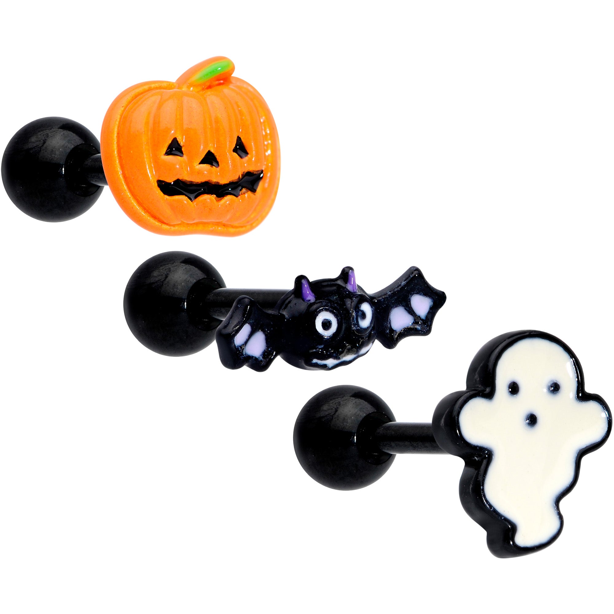 16G 1/4 Black Bat Ghost Halloween Cartilage Tragus Set of 3